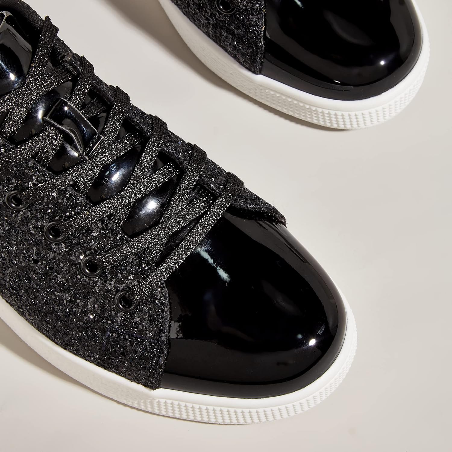 LUCKY STEP Glitter Lace-Up Trainers Sparkly Shoes Women Black Sneakers US 7 NEW - Image 5