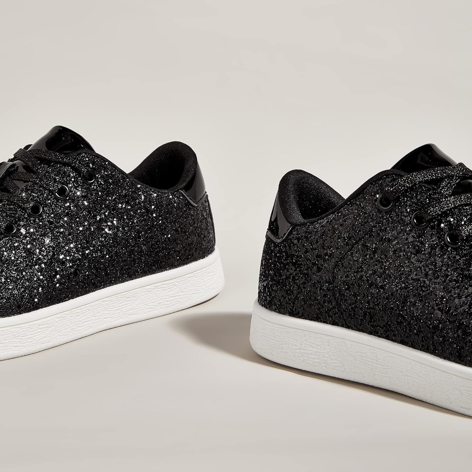 LUCKY STEP Glitter Lace-Up Trainers Sparkly Shoes Women Black Sneakers US 7 NEW - Image 6