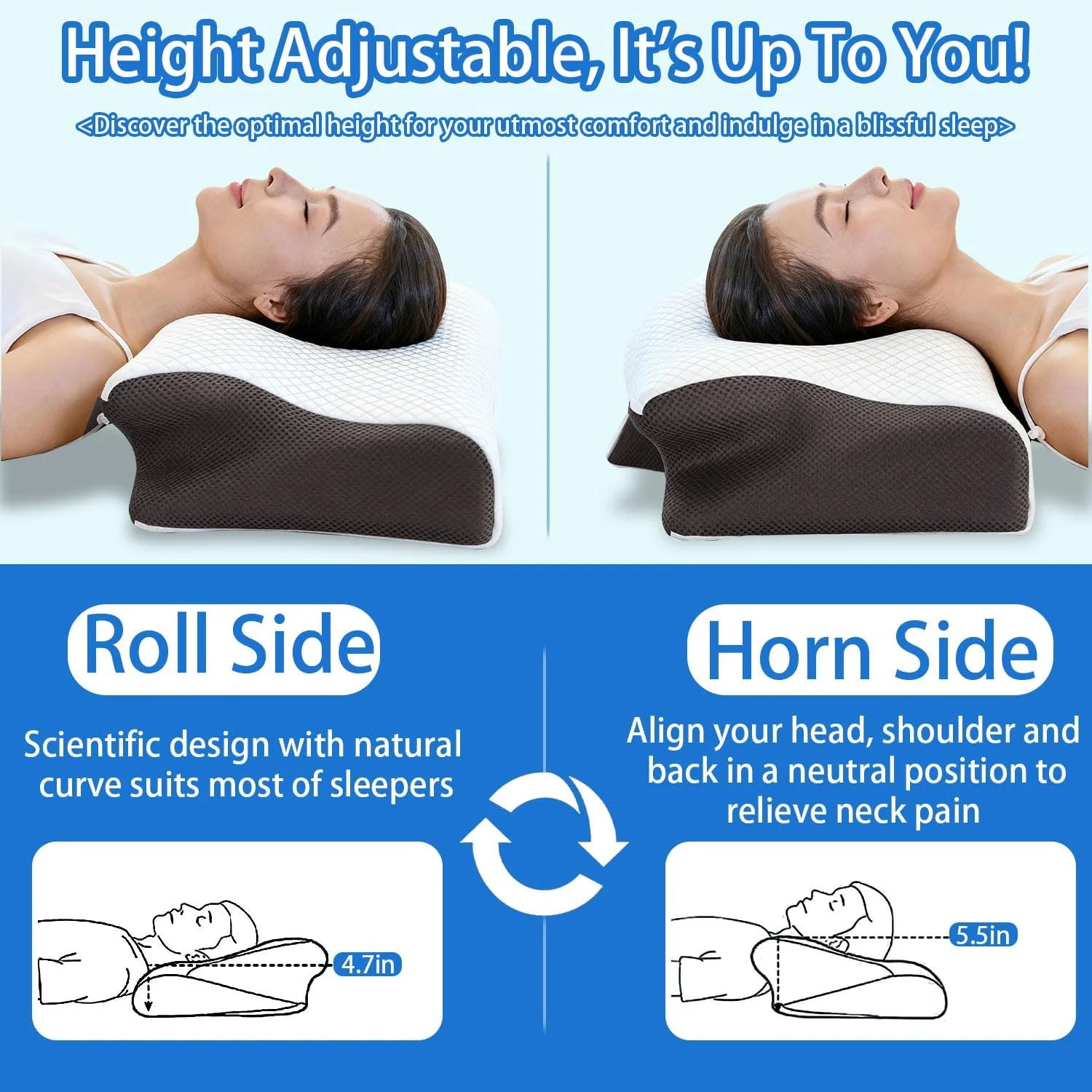 ZH CAHA Ergonomic Contour Memory Foam Neck Pillow for Pain Relief Grey-White NEW - Image 4