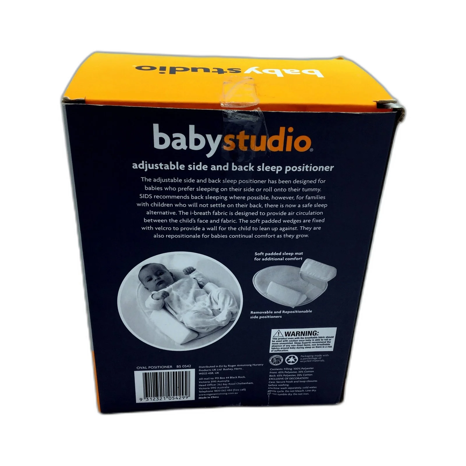 Baby Studio Unisex Adjustable Side and Back Sleep Positioner White NEW - Image 3