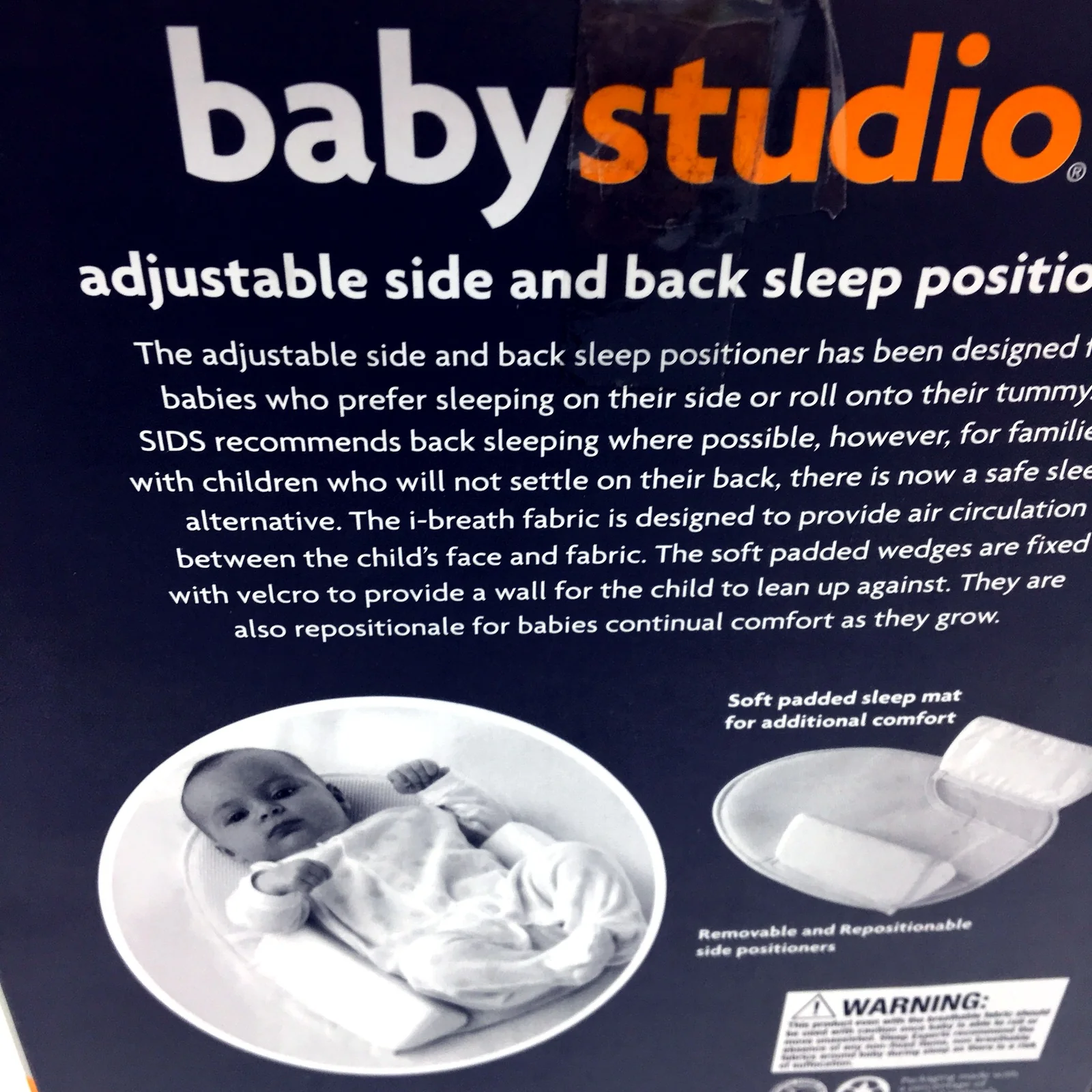 Baby Studio Unisex Adjustable Side and Back Sleep Positioner White NEW - Image 4