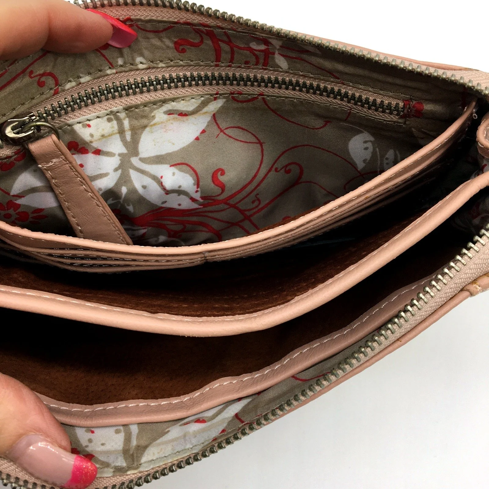 Poppy Green Pink Leather Clutch Bag for Women - Stylish Handbag Accessory NEW - Image 5
