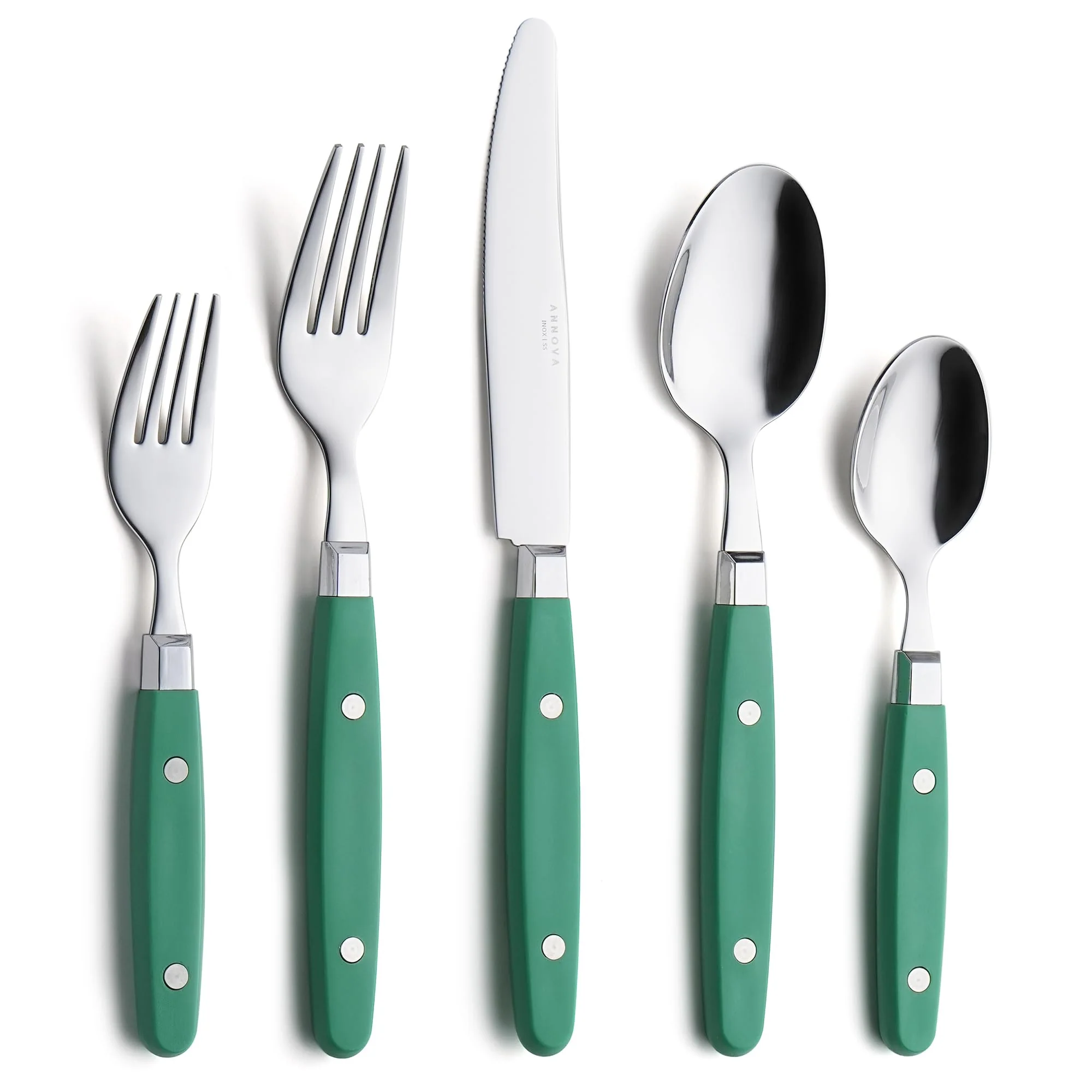 Annova 20-Piece Stainless Steel Mixed Cutlery Set in Green - Flatware NEW