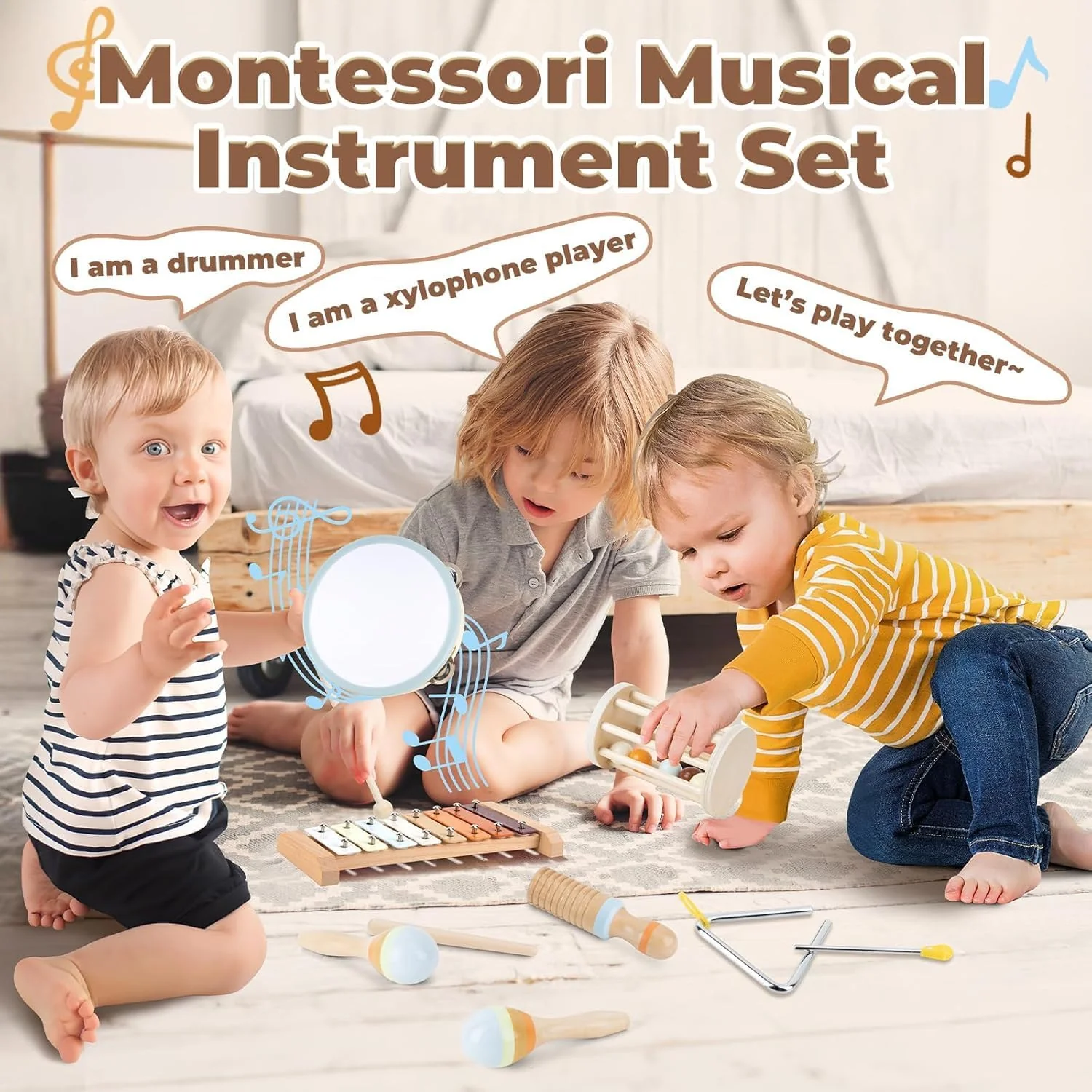 Uandhome 7-in-1 Wooden Percussion Musical Toy Instruments Set for Toddlers NEW - Image 4