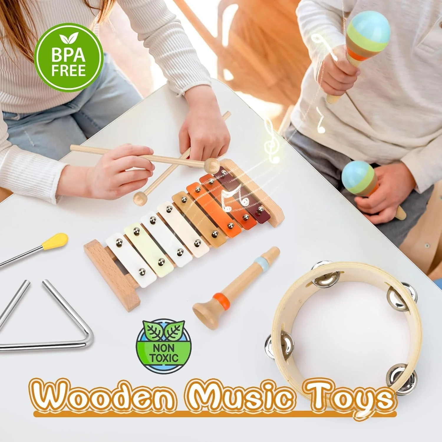 Uandhome 7-in-1 Wooden Percussion Musical Toy Instruments Set for Toddlers NEW - Image 5