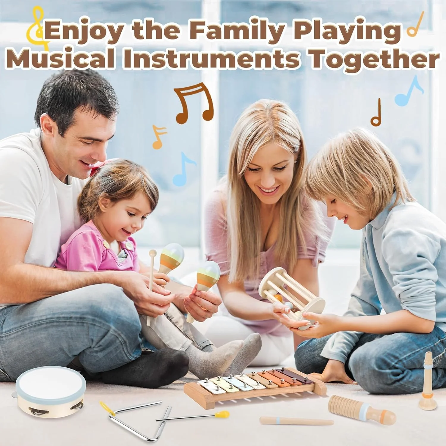 Uandhome 7-in-1 Wooden Percussion Musical Toy Instruments Set for Toddlers NEW - Image 6