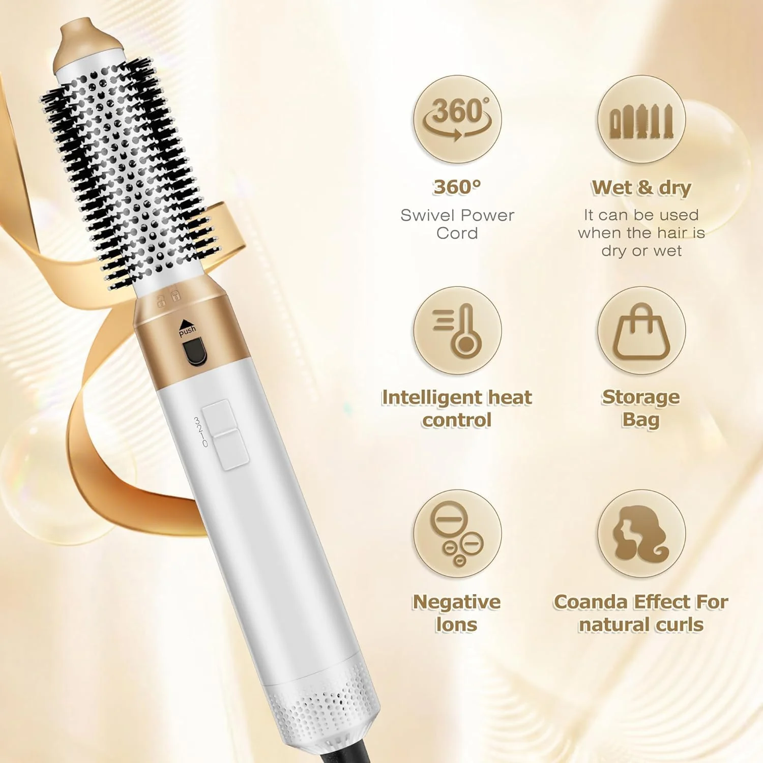 Tamefox 5-in-1 Hair Dryer Brush Set Premium White Gold Multifunctional Styler - Image 4