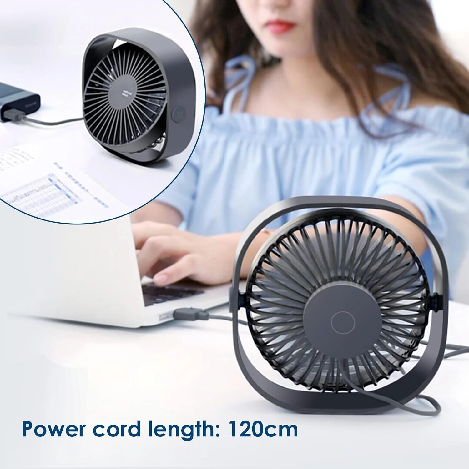 Simpeak Mini USB Fans USB Desk Fan - Quiet Portable Cooling in Grey for DEMO - Image 3