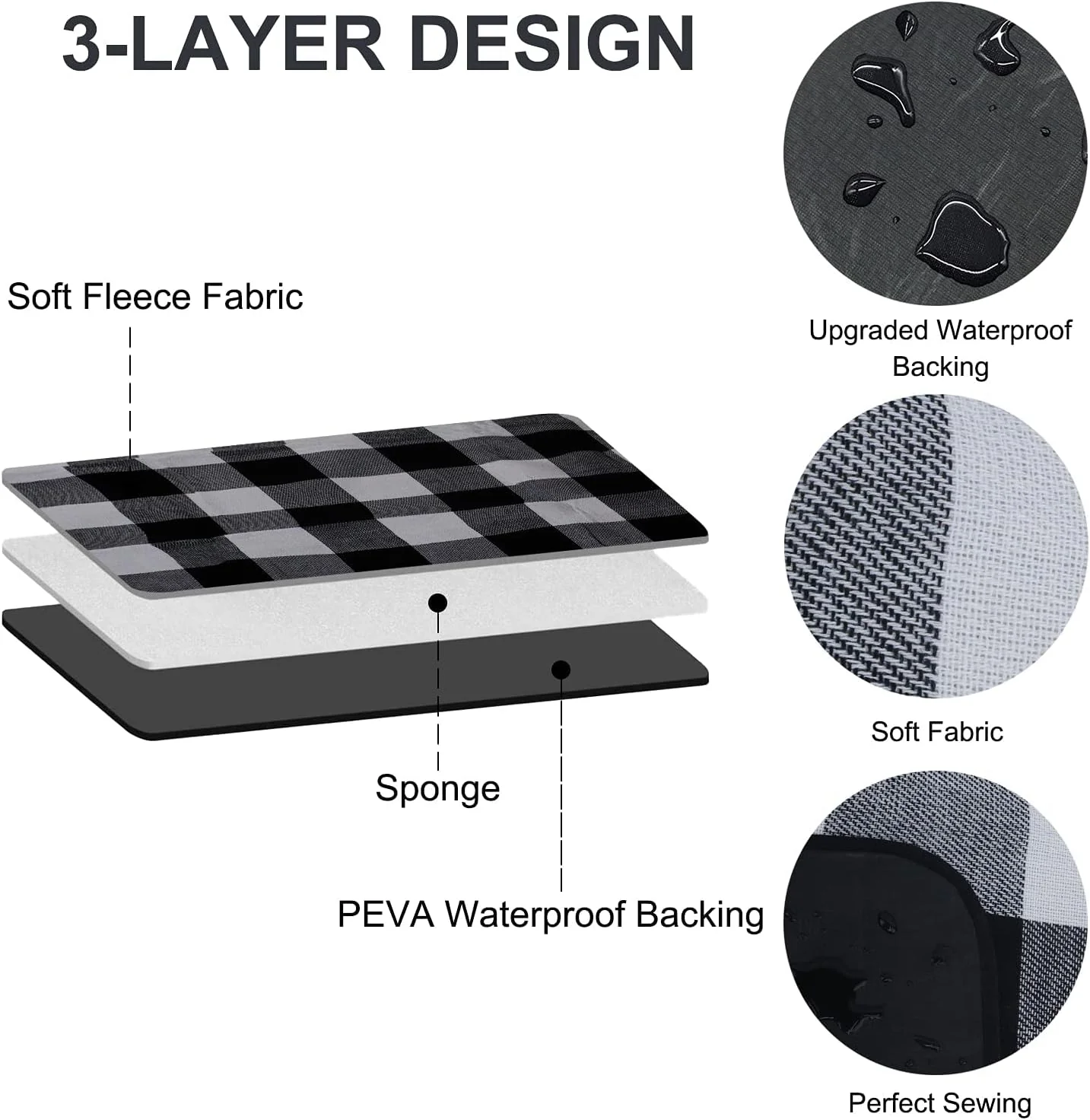 Goodsnetic Oversized Picnic Blanket Waterproof Sandproof Black White Check NEW - Image 4