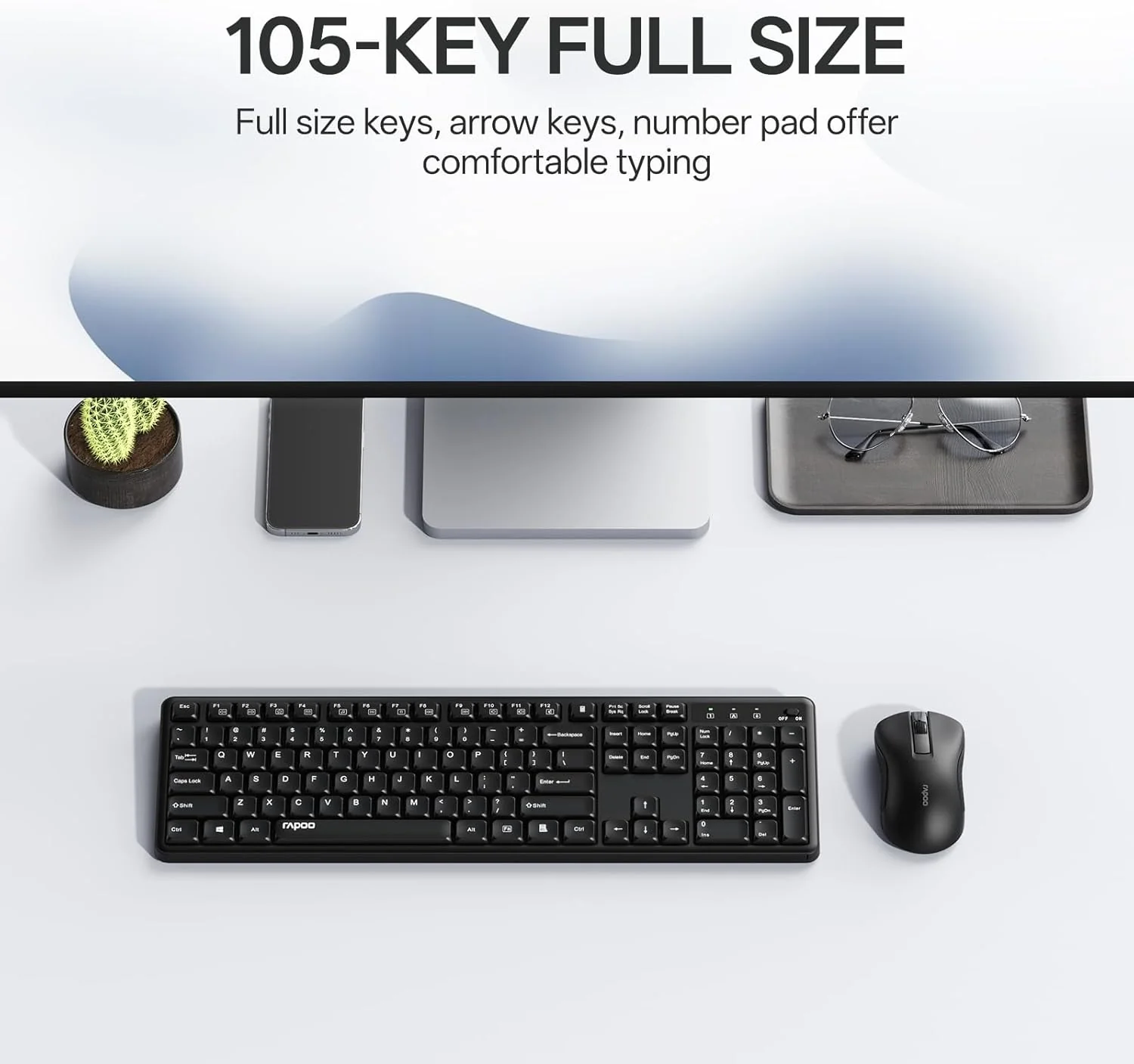 RAPOO Quiet Wireless Keyboard and Mouse Combo 2.4GHz USB Receiver Black DEMO - Image 2