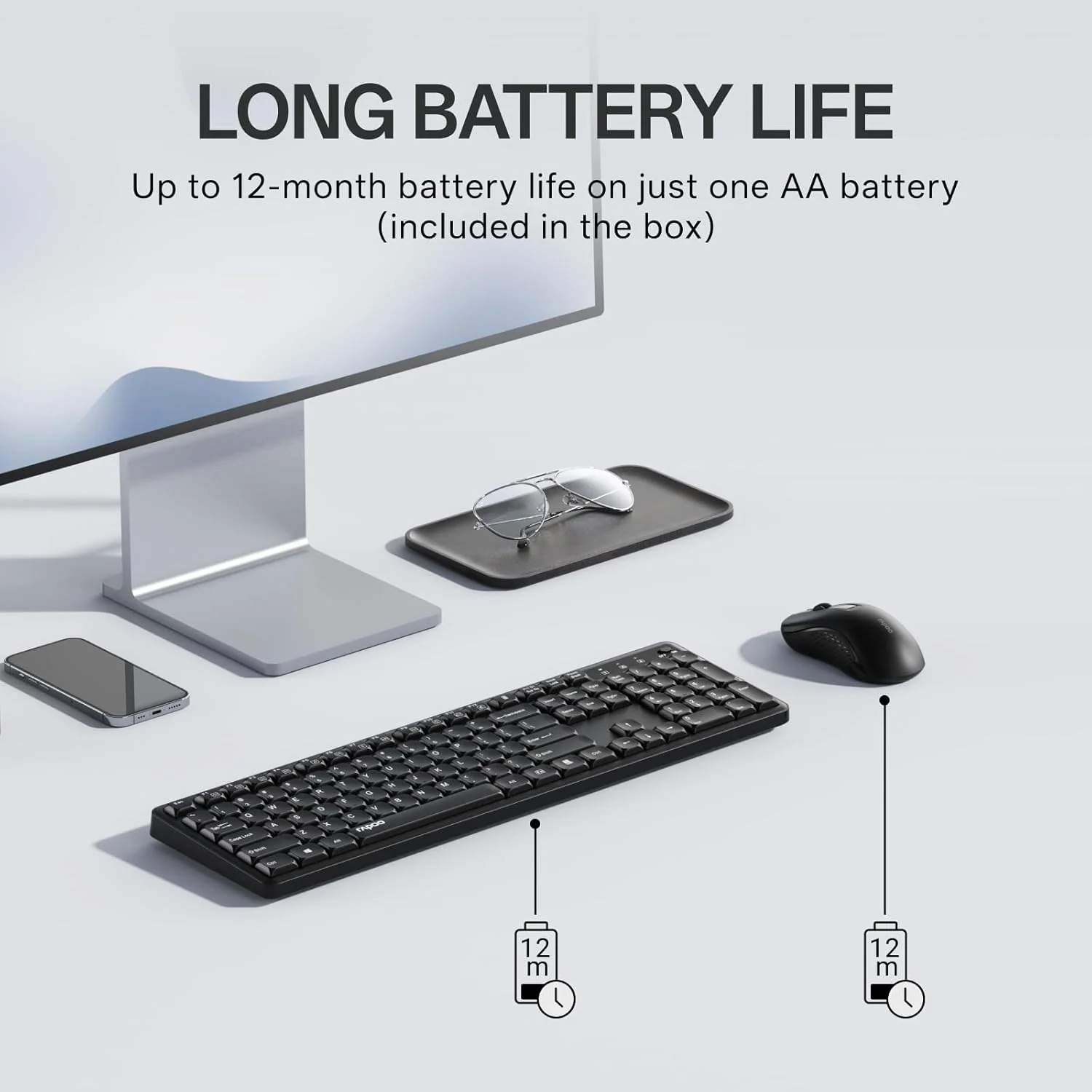 RAPOO Quiet Wireless Keyboard and Mouse Combo 2.4GHz USB Receiver Black DEMO - Image 5