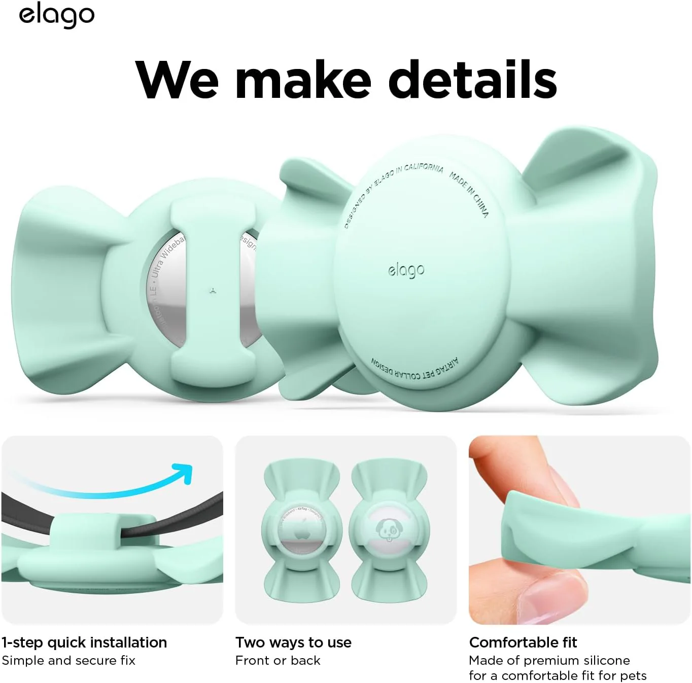 elago Mint Basic Collars Pet Collar Ribbon Case for Apple AirTag 1st & 2nd NEW - Image 5