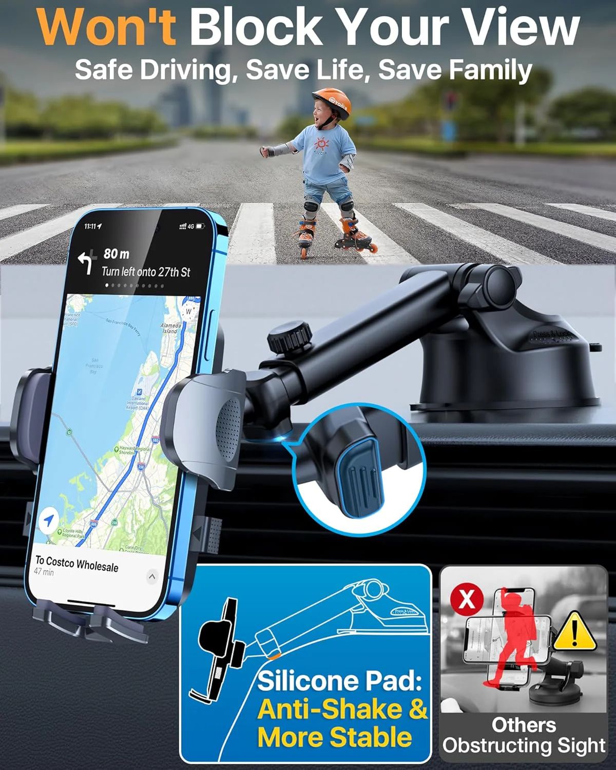 HTU Black Dash-Mounted Phone Holder for Cars - Secure Smartphone Mount DEMO - Image 2