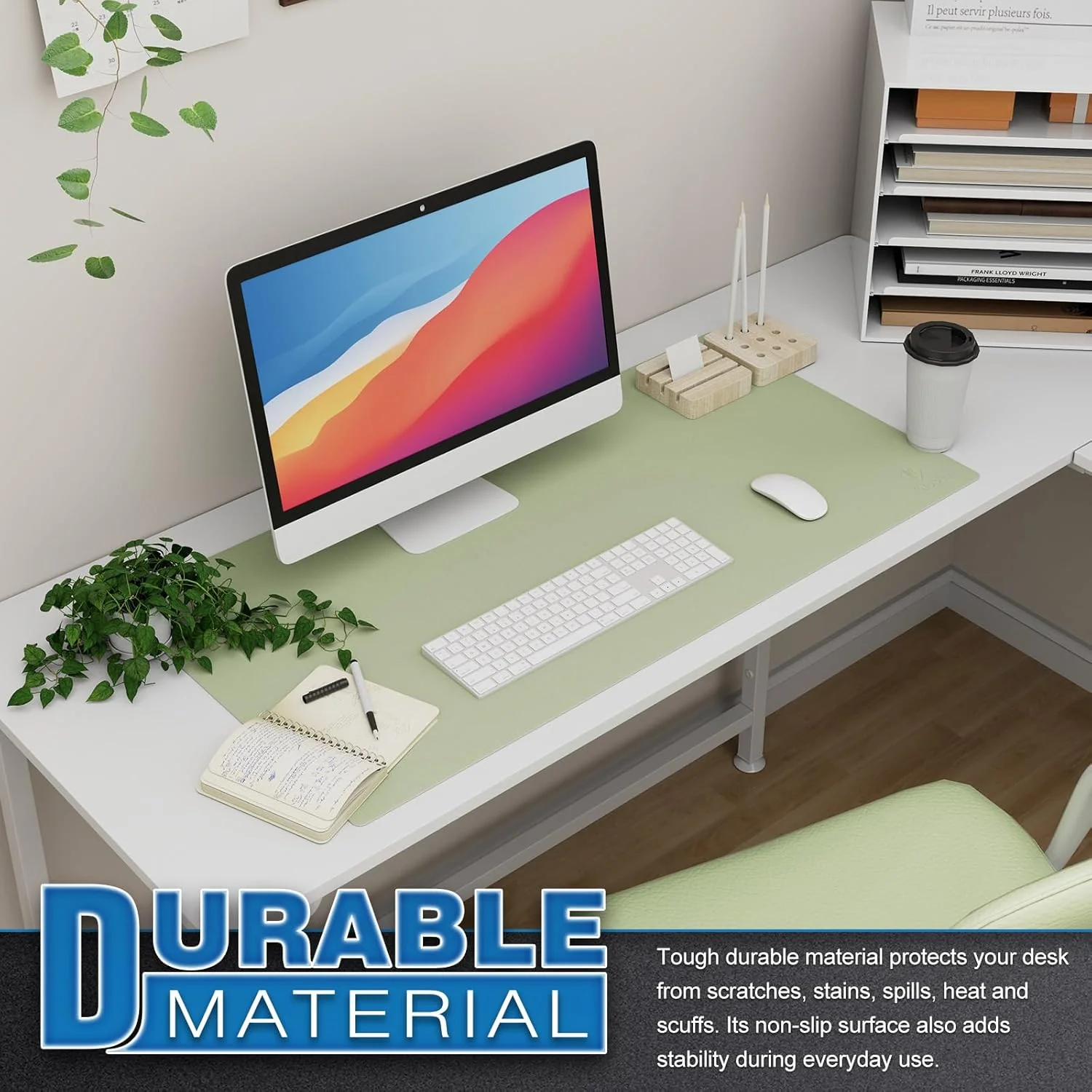 K KNODEL Large Faux Leather Desk Pad & Keyboard Mat, 40 x 80 cm Light Green NEW - Image 5