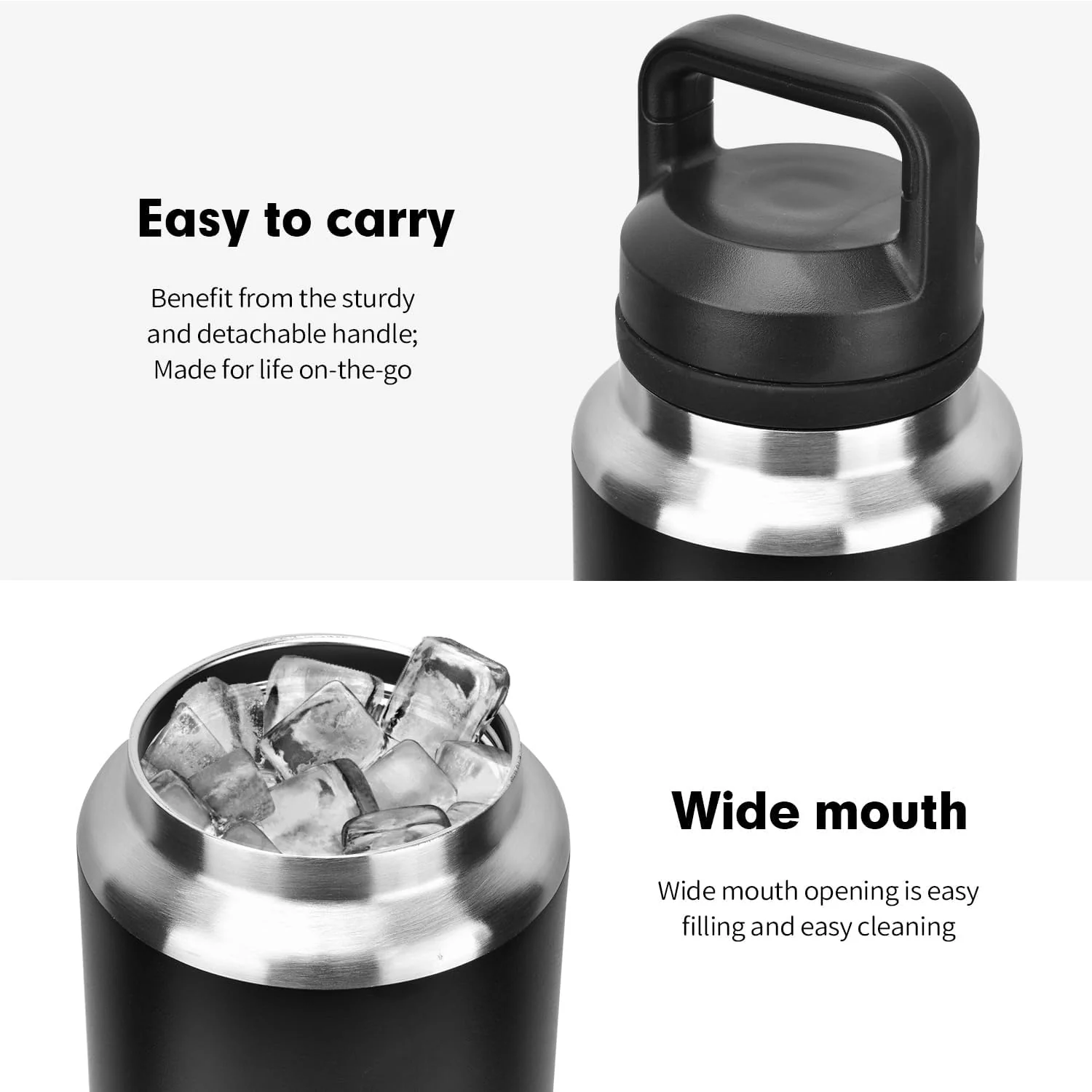 Durable Stainless Steel Sports Water Bottle, Vacuum Insulated 1100ml, Black NEW - Image 5