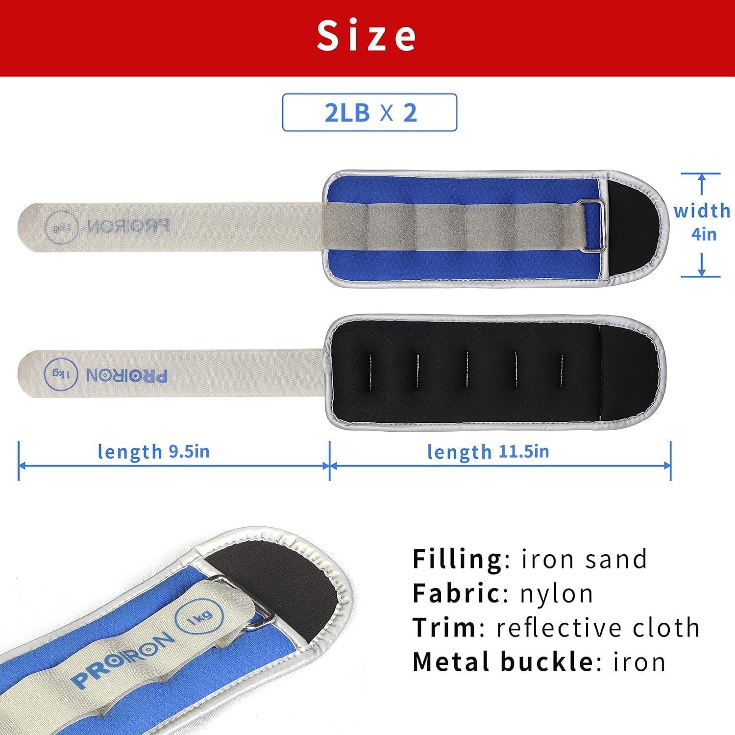PROIRON Reflective Wrist Ankle Weights 2kg Leg Arm One Size Blue 1kg x 2 NEW - Image 8