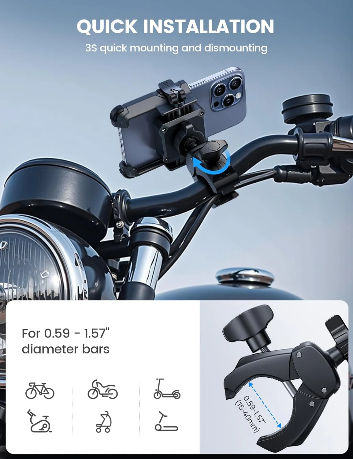 Lamicall Motorcycle Mounts Phone Mount Holder Camera Friendly 1s Lock NEW - Image 6