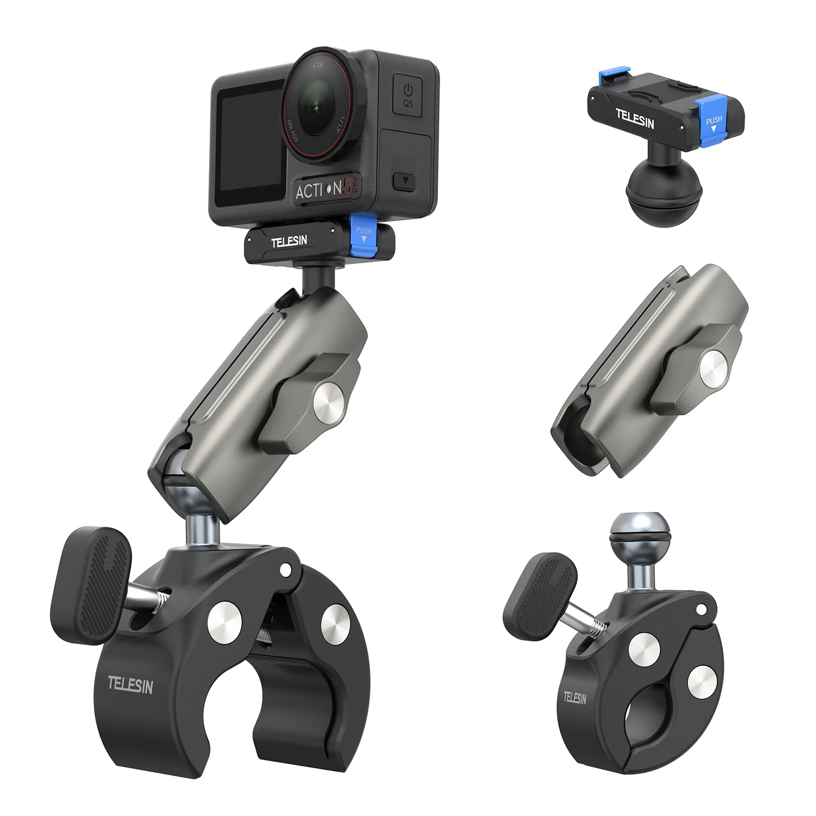 TELESIN Super Clamp Mount Bike Holder for DJI Pocket 4/3 Osmo Nano/Osmo DEMO