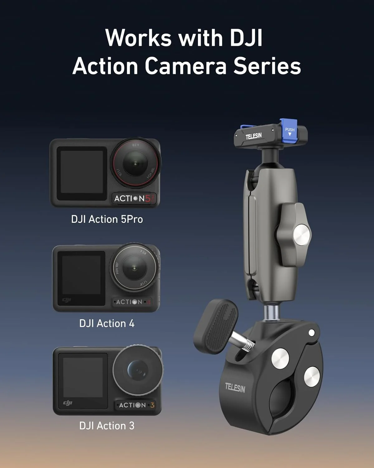 TELESIN Super Clamp Mount Bike Holder for DJI Pocket 4/3 Osmo Nano/Osmo DEMO - Image 5