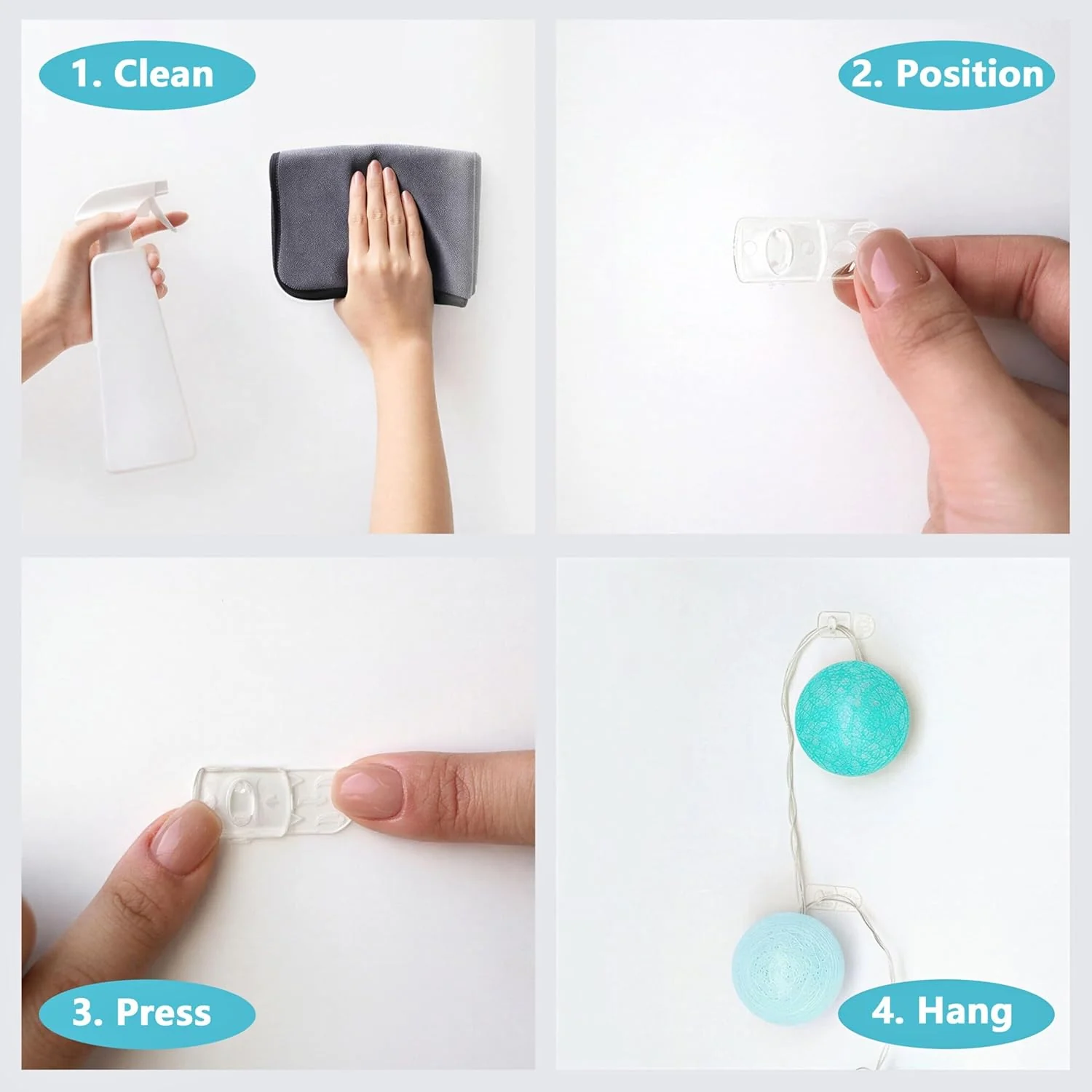 JELLYSUB Indoor Hooks Mini Light Clips with Adhesive Strips, 100 + 120 Clear NEW - Image 3