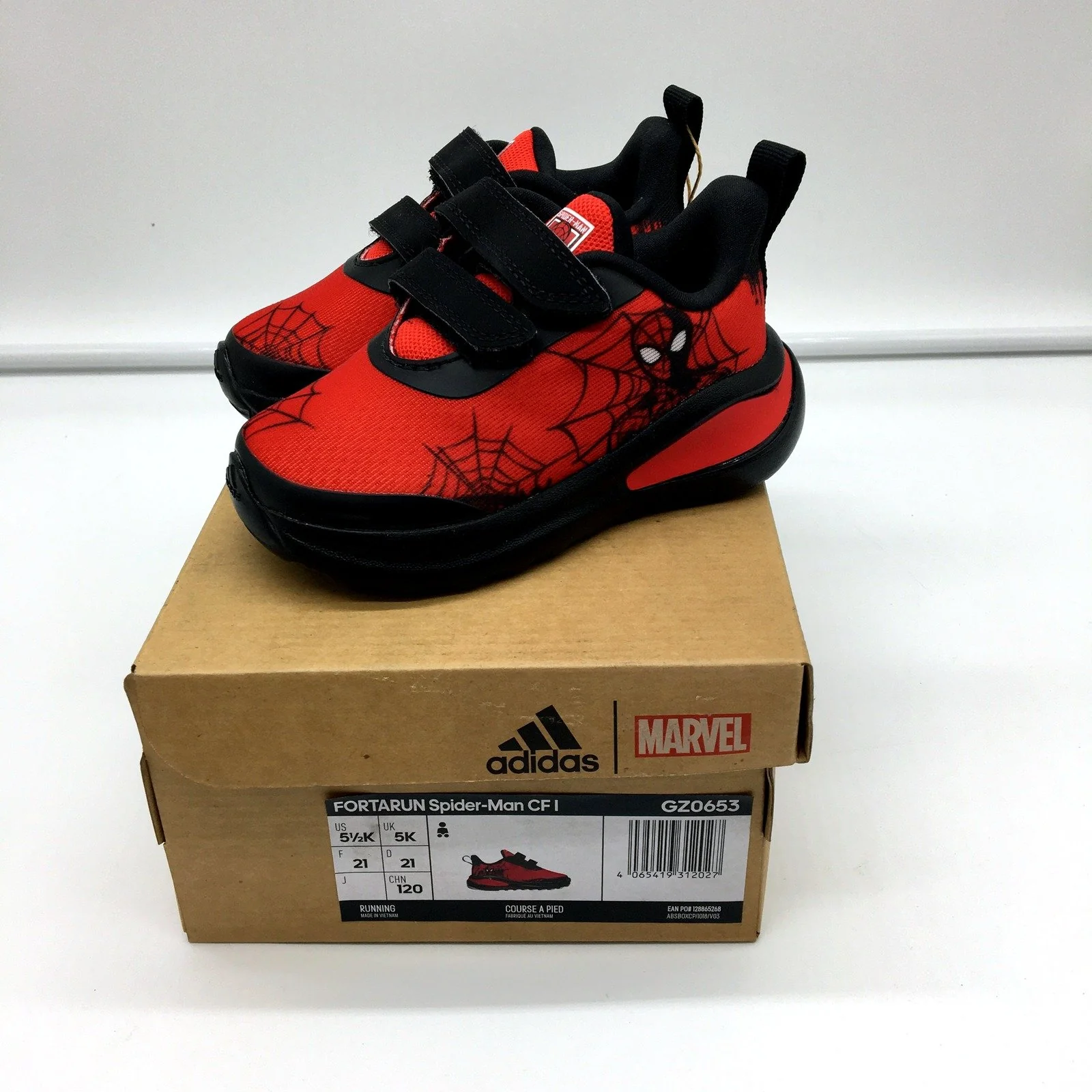 Adidas Marve Spider-Man Fortarun Running Shoes Red & Black KIDS US 5.5K EU21 NEW - Image 3