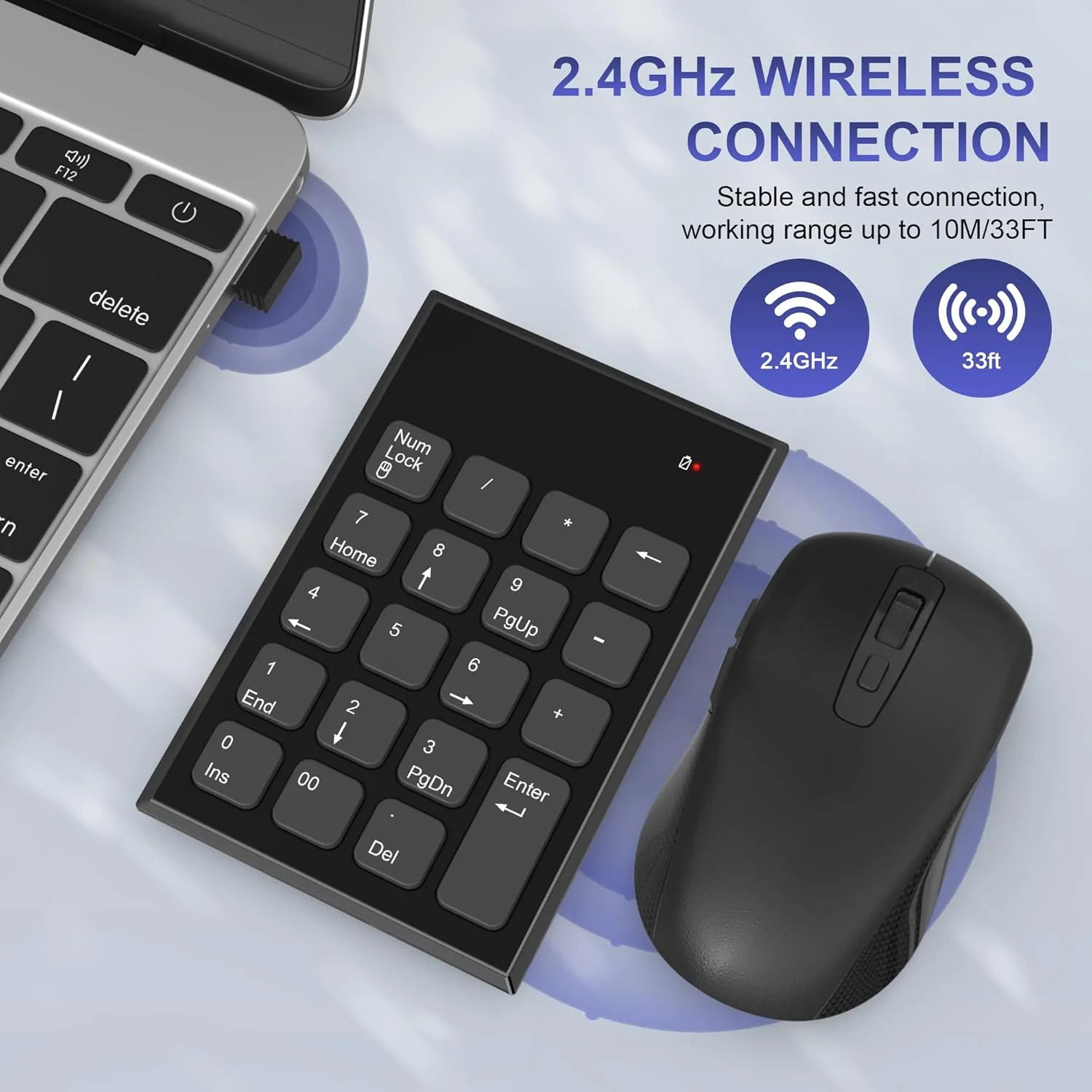 Arleedyn Wireless Numeric Keypad and Mouse Combo 2.4G USB Keyboard Set Black NEW - Image 2