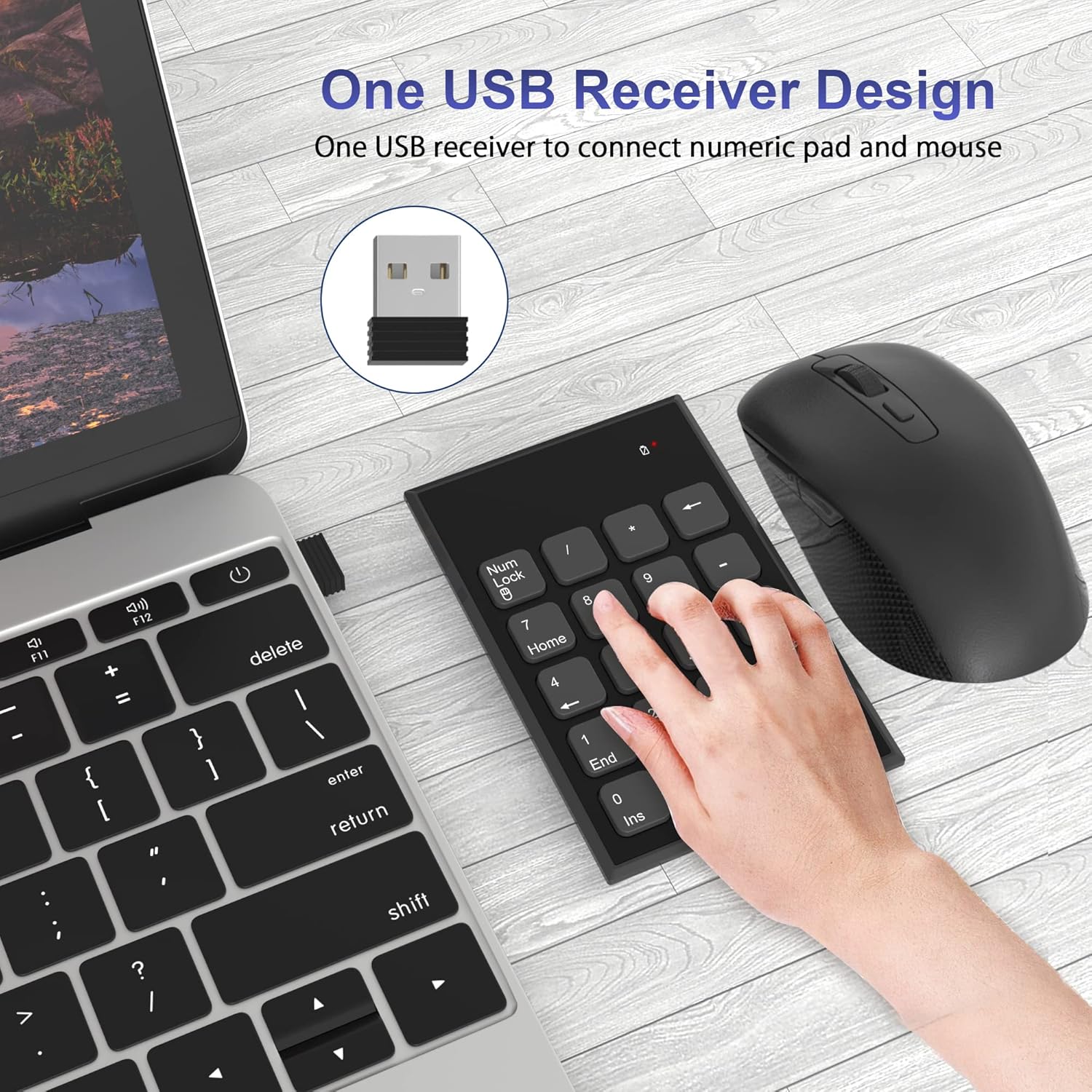 Arleedyn Wireless Numeric Keypad and Mouse Combo 2.4G USB Keyboard Set Black NEW - Image 3
