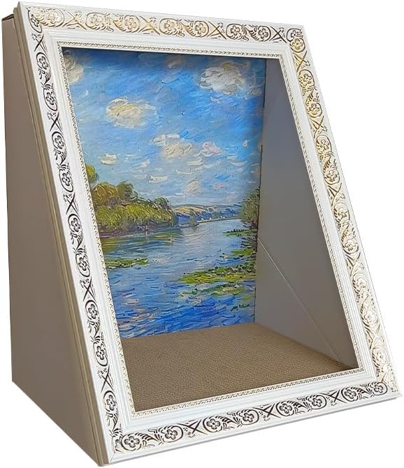 Elegant White Ornate Picture Frame Cat Scratching Pad with Oil Painting NEW - Image 3