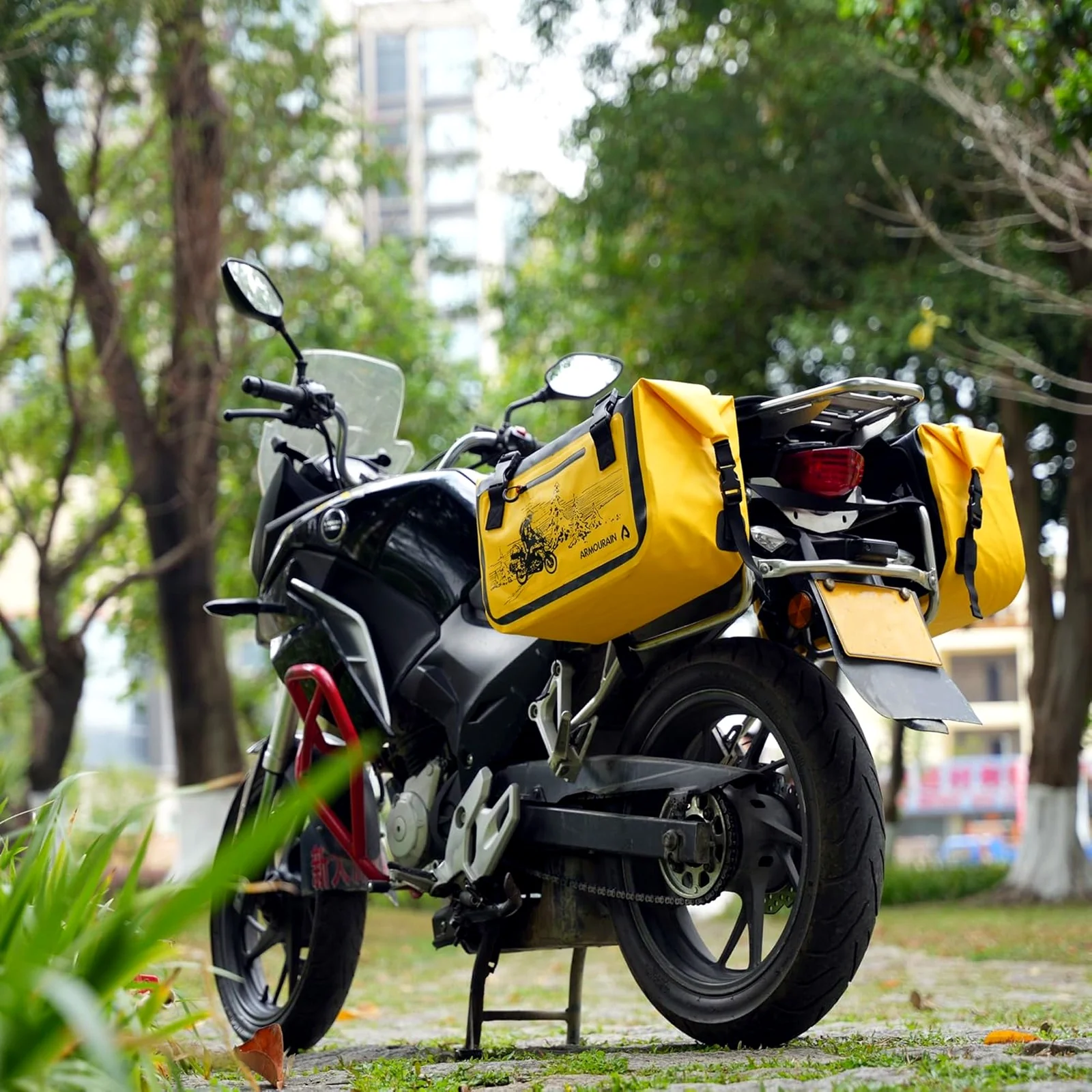 ARMOURAIN 50L Motorcycle Saddle Bag Trunk Black & Yellow Waterproof Luggage NEW - Image 3