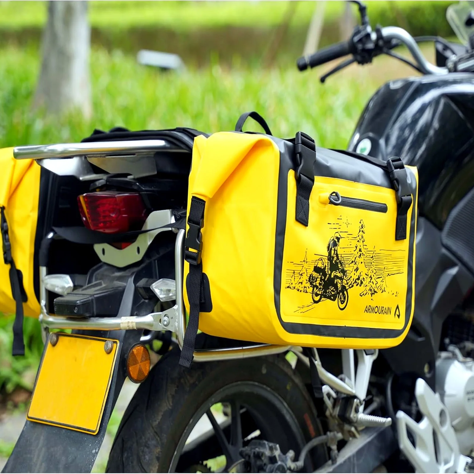 ARMOURAIN 50L Motorcycle Saddle Bag Trunk Black & Yellow Waterproof Luggage NEW - Image 4