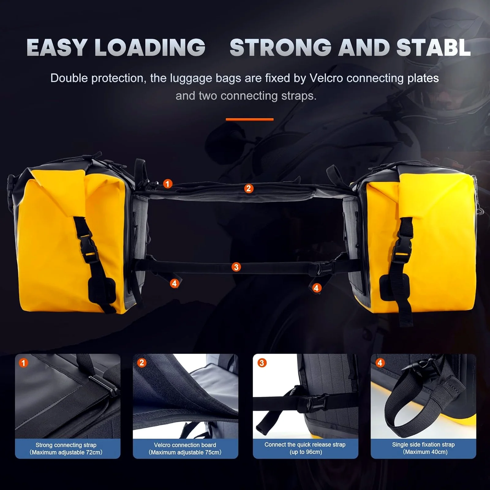 ARMOURAIN 50L Motorcycle Saddle Bag Trunk Black & Yellow Waterproof Luggage NEW - Image 6
