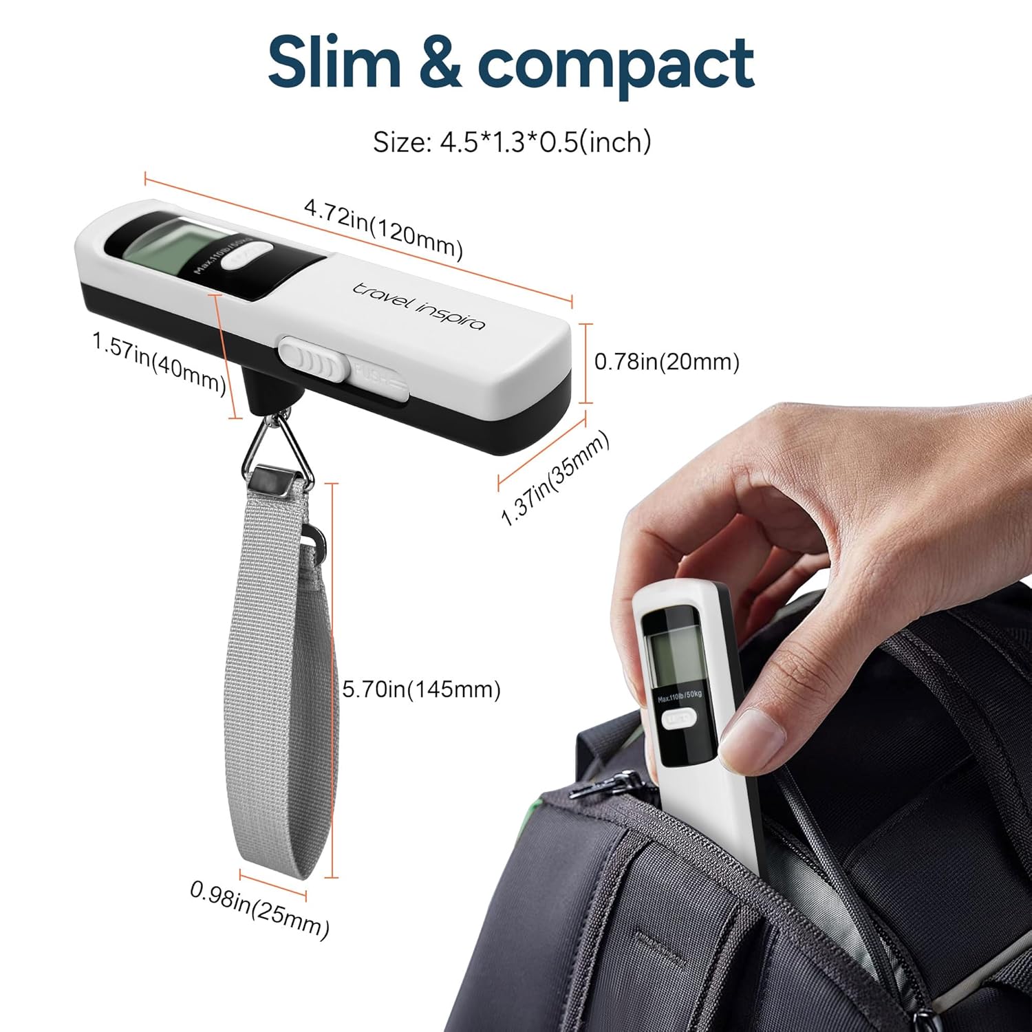 travel inspira Portable Luggage Scale Suitcase Weight up to 110 lbs/50 kg NEW - Image 4