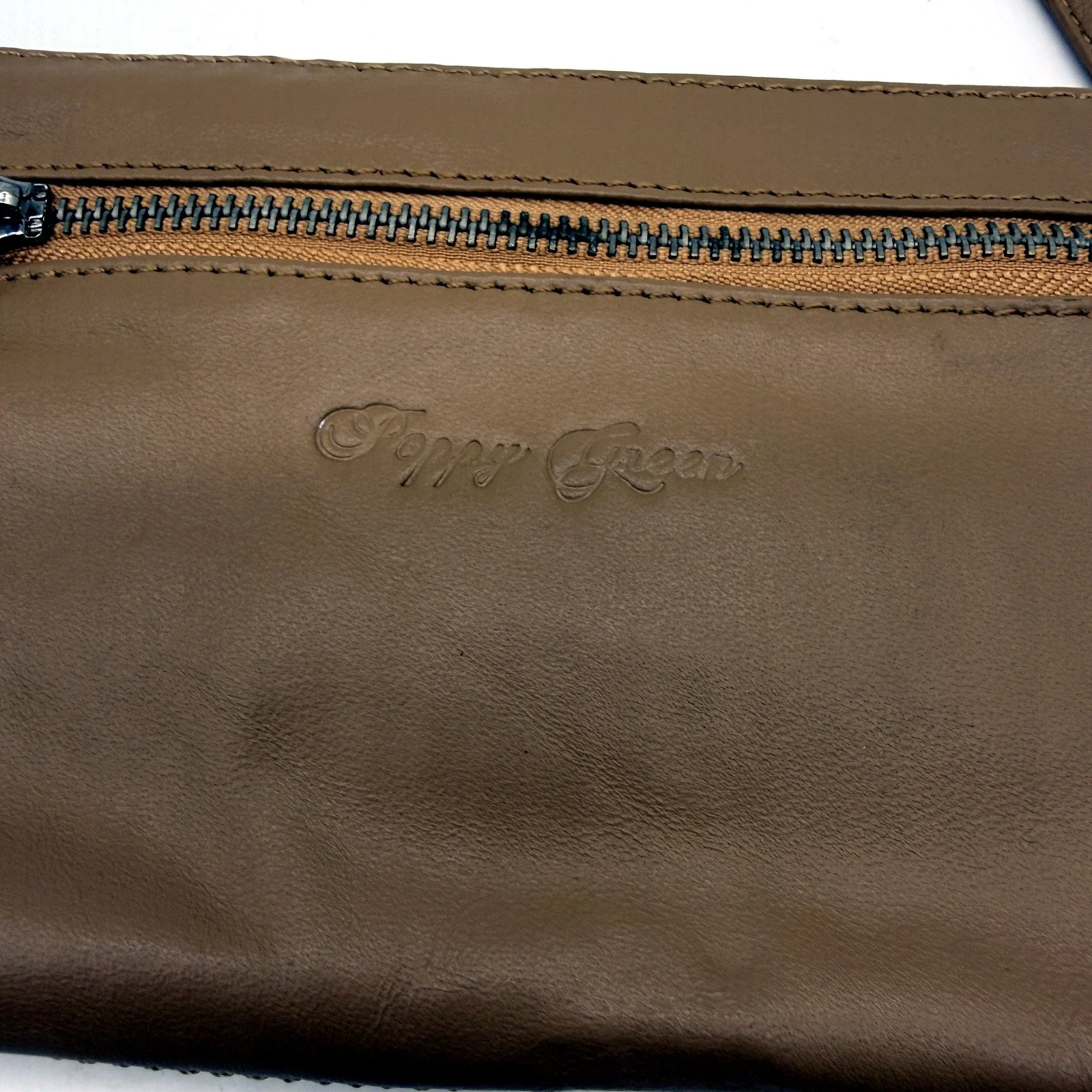 Poppy Green Womens Hand Crafted Tan Brown Leather Clutch Purse NEW - Image 3