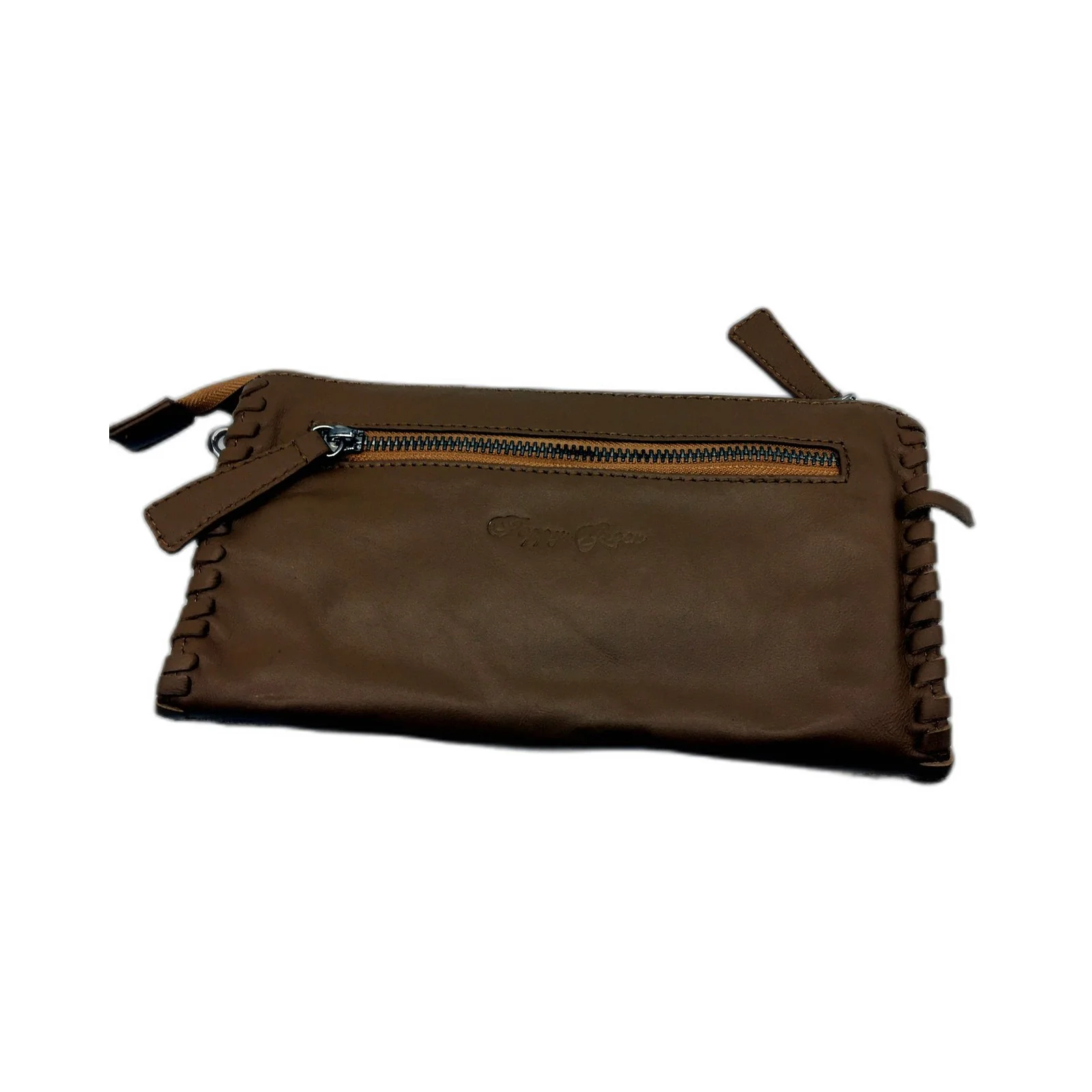 Poppy Green Womens Hand Crafted Tan Brown Leather Clutch Purse NEW - Image 4