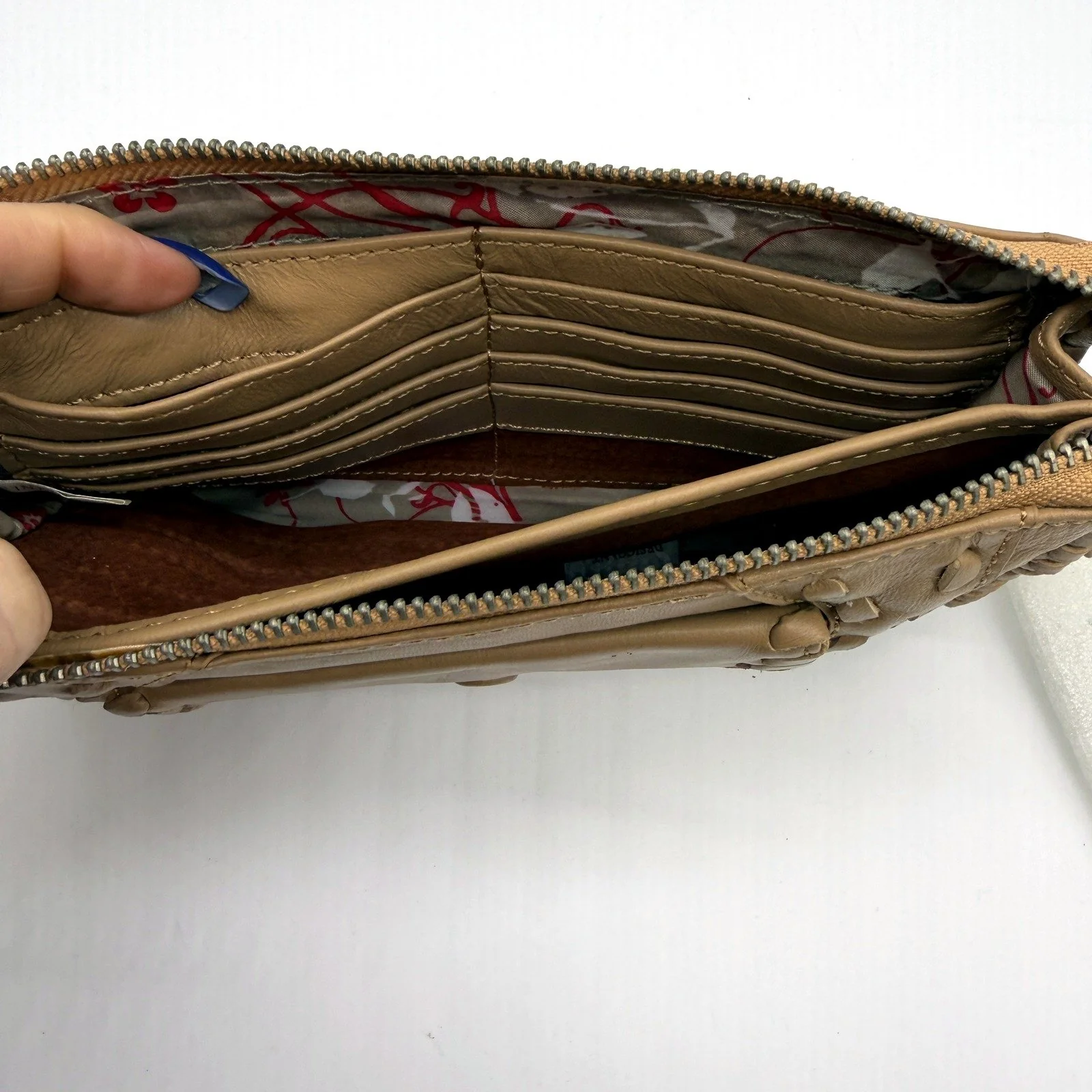 Poppy Green Womens Tan Brown Leather Wristlet Clutch Purse Shoulder Bag NEW - Image 4