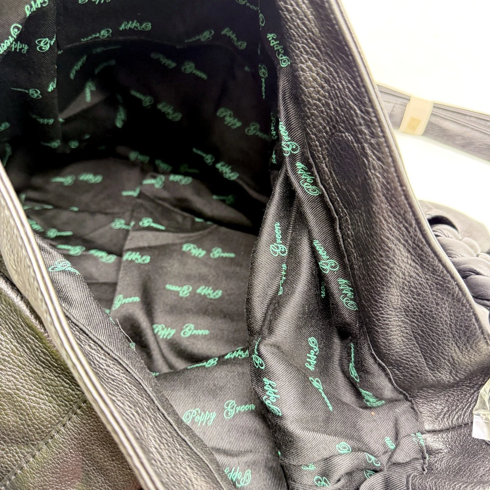 Poppy Green Womens Leather Hobo Handbag Black Tote Bag for Daily Use NEW - Image 5