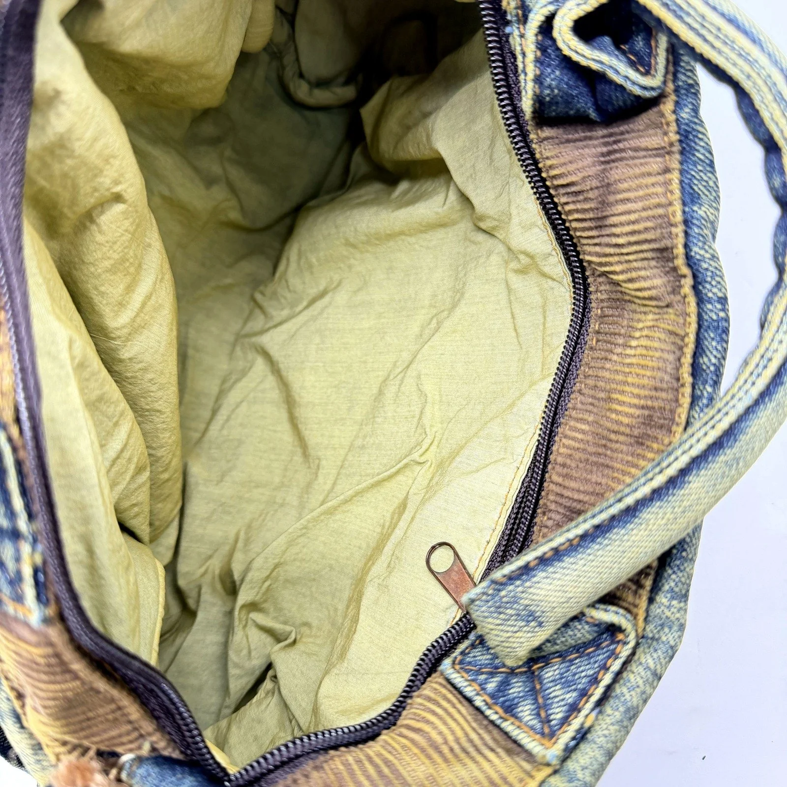 Amigo Denim House Faded Vintage Denim & Corduroy Zipped Bag Eco-Friendly NEW - Image 2