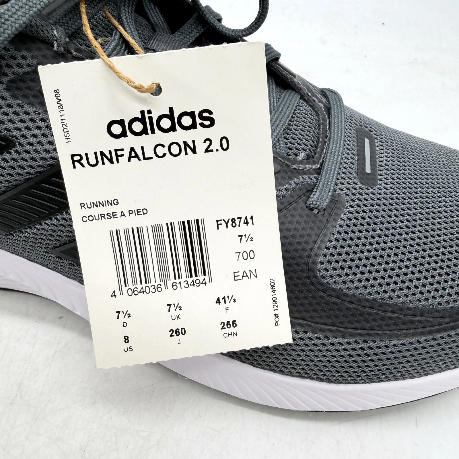 Adidas Mens Runfalcon 2.0 Running Grey Lightweight Athletic Sneakers US 8 NEW - Image 2