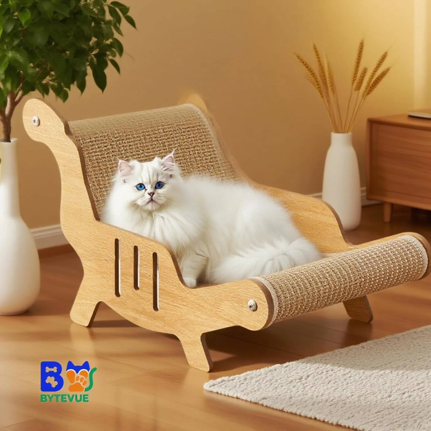 ByteVue Linen-Blend Beds Cozy Luxury Cat Scratcher & Bed All-in-One Indoor NEW - Image 8