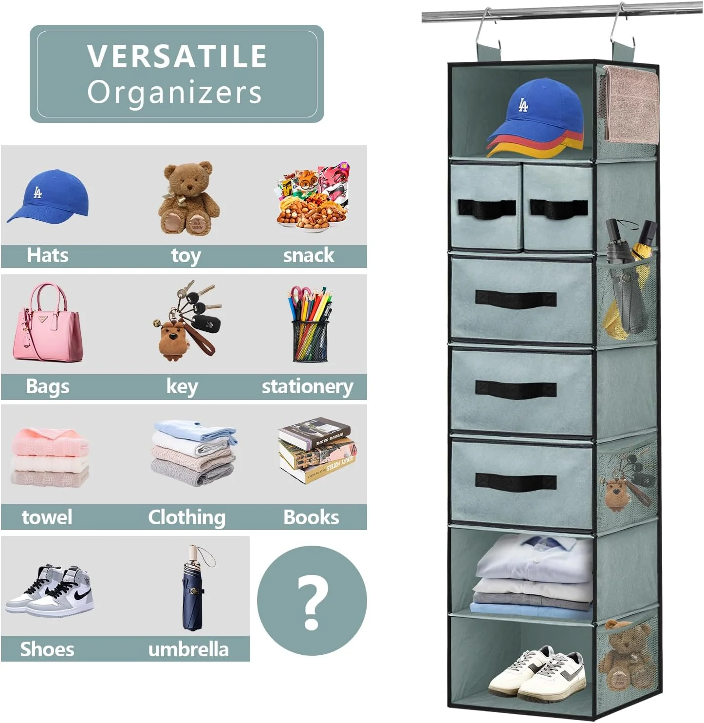 VERONLY 7-Shelf Hanging Closet Organizer with 5 Drawers in Grey Color NEW - Image 3
