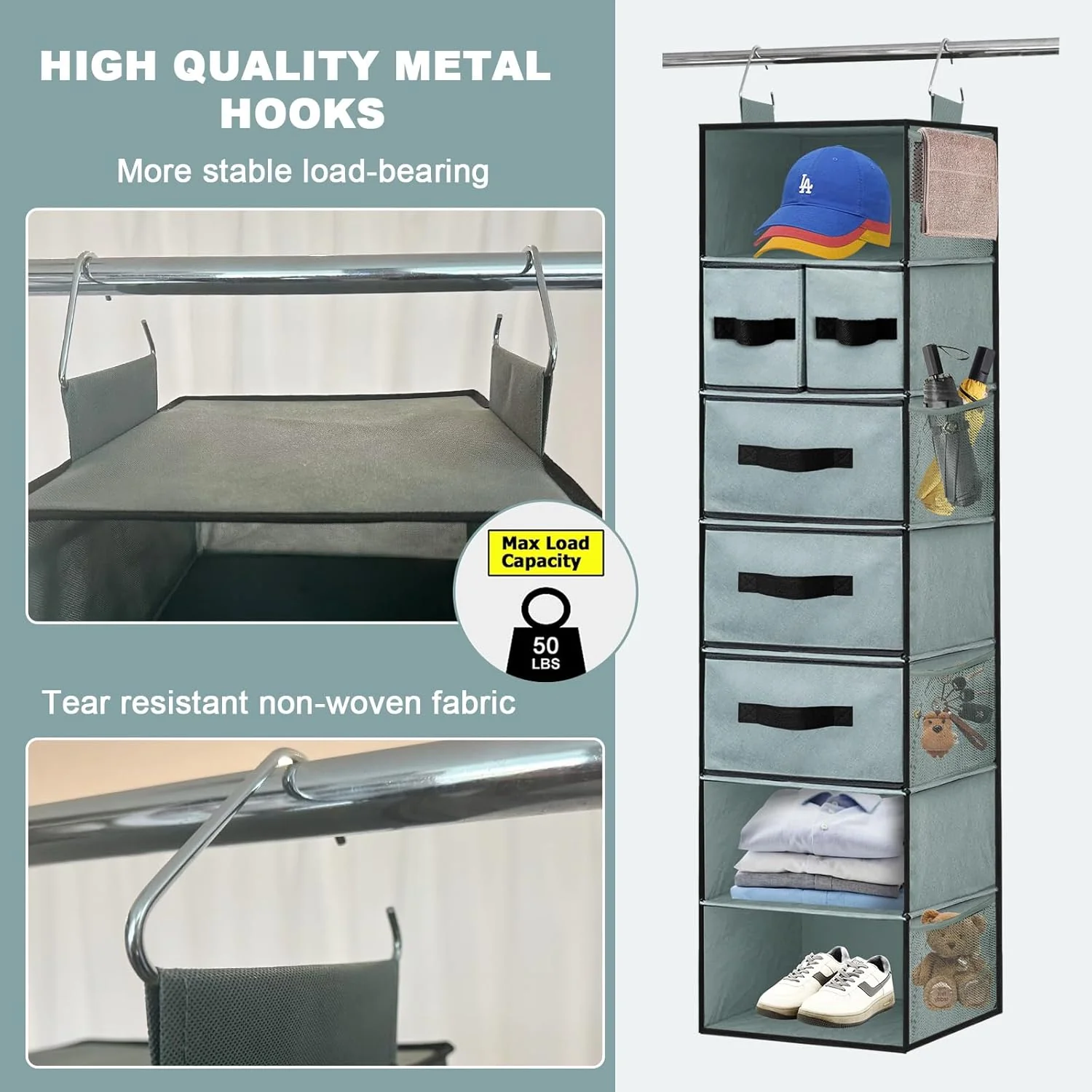 VERONLY 7-Shelf Hanging Closet Organizer with 5 Drawers in Grey Color NEW - Image 7
