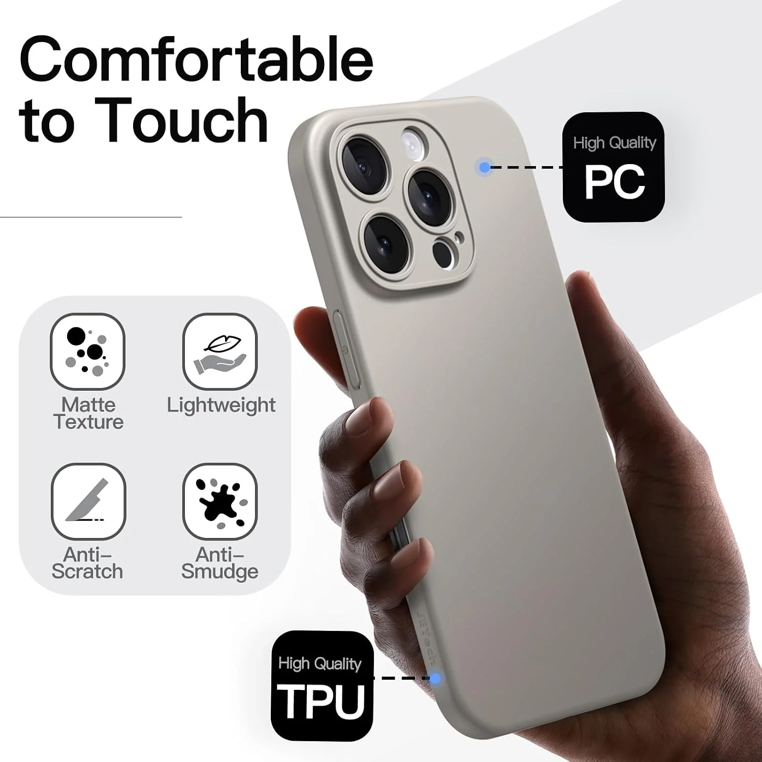 JETech Slim Basic Case iPhone 16 Pro 6.3" Full Protection Natural Titanium NEW - Image 5