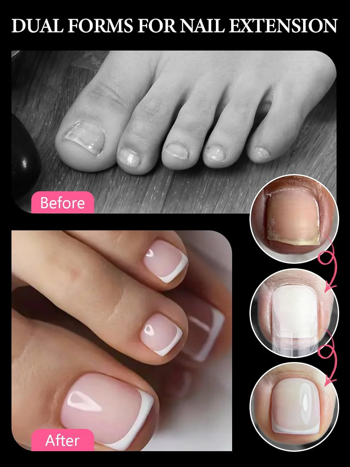 TOROKOM Poly Gel Nail Forms Long Square Dual Pedi Toe Extension Transparent NEW - Image 3