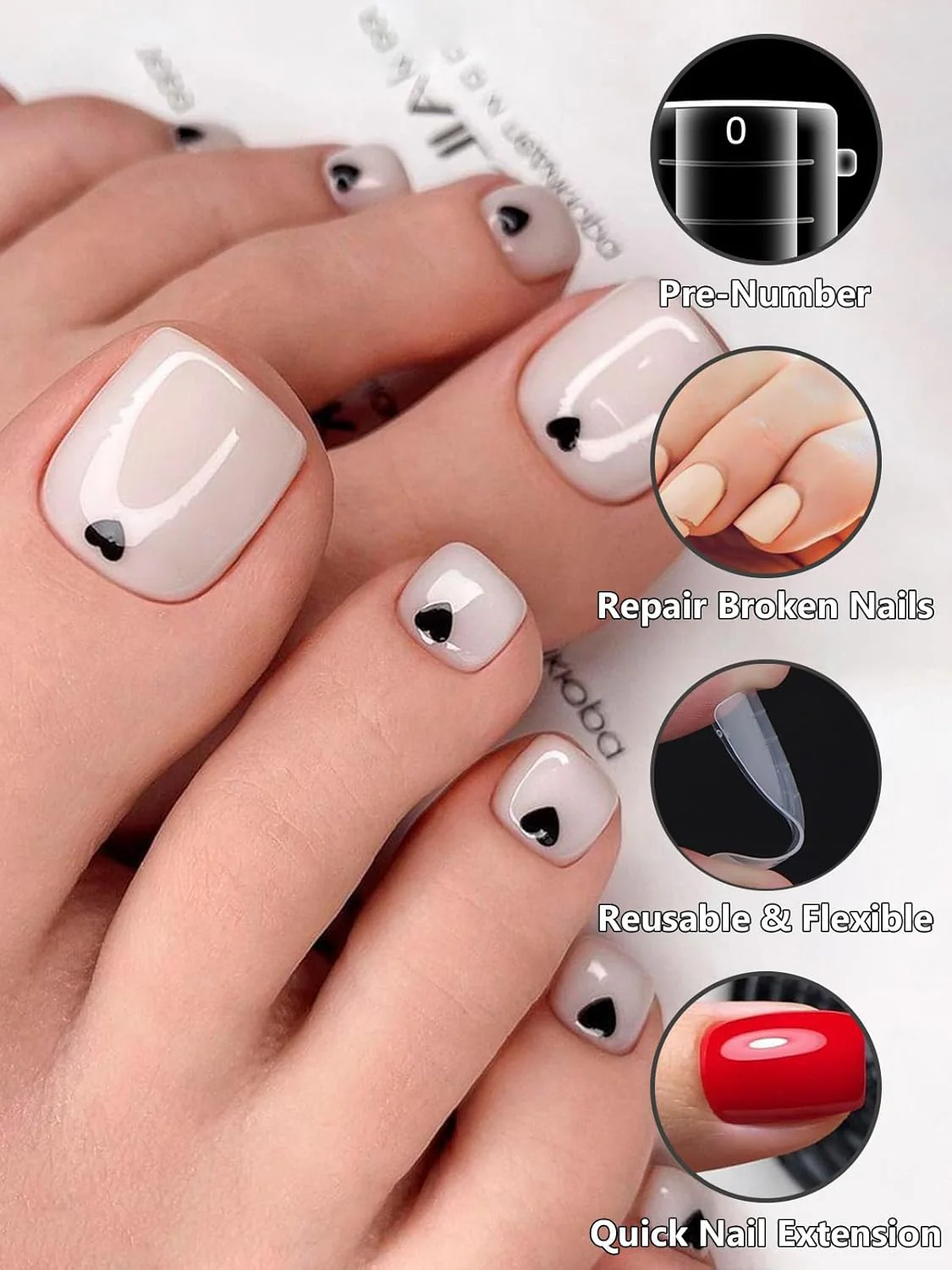 TOROKOM Poly Gel Nail Forms Long Square Dual Pedi Toe Extension Transparent NEW - Image 4