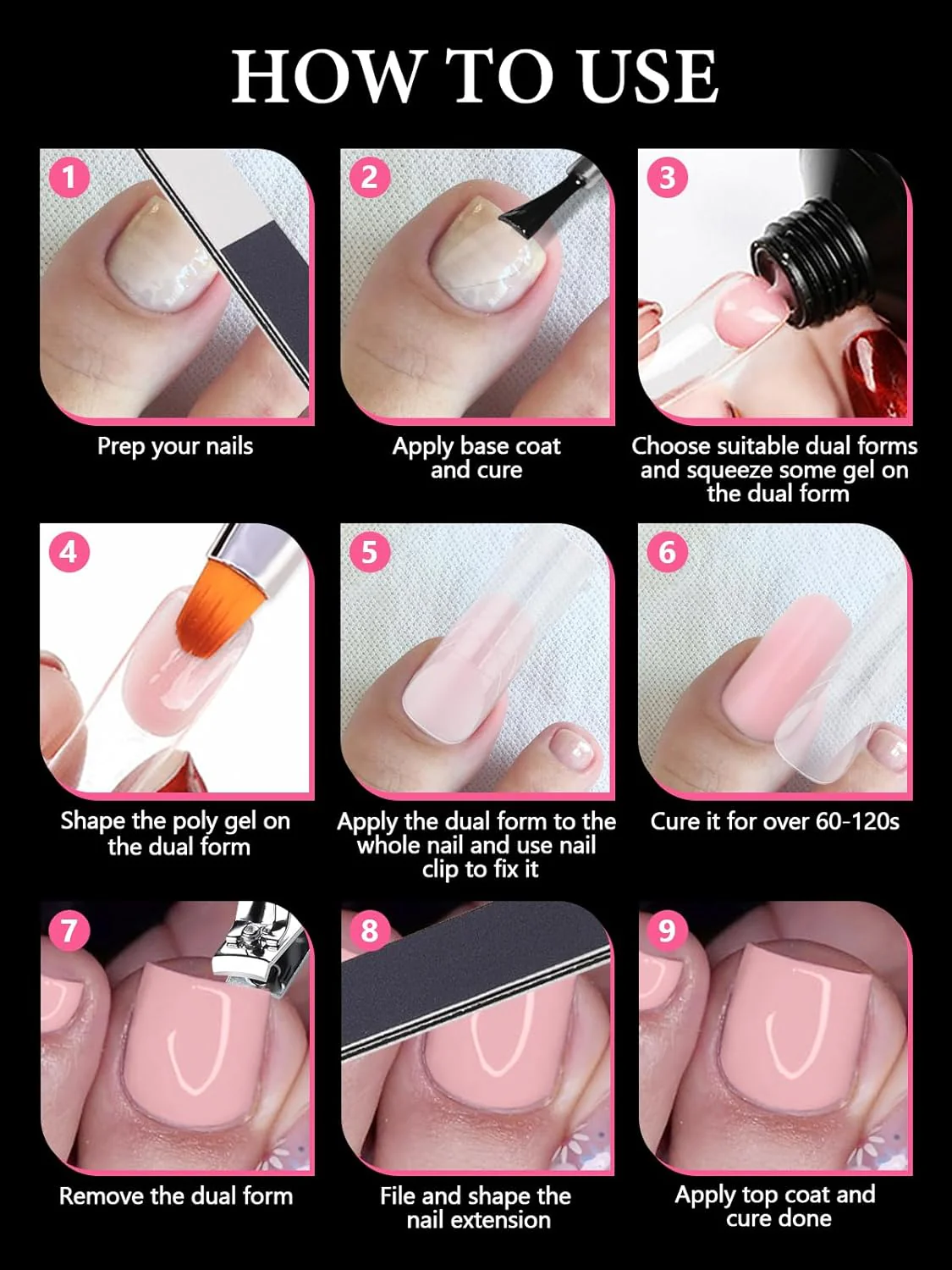 TOROKOM Poly Gel Nail Forms Long Square Dual Pedi Toe Extension Transparent NEW - Image 7