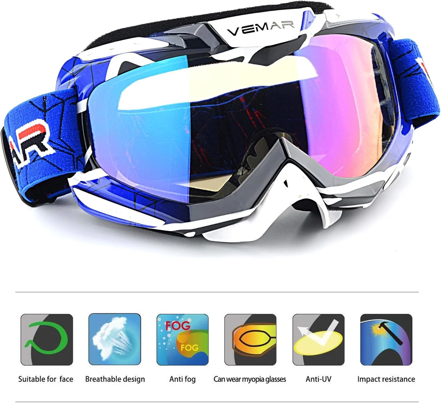 Ubelly Blue Polarized Motorcycle Goggles for Dirt Bike Racing Eyewear NEW - Image 2