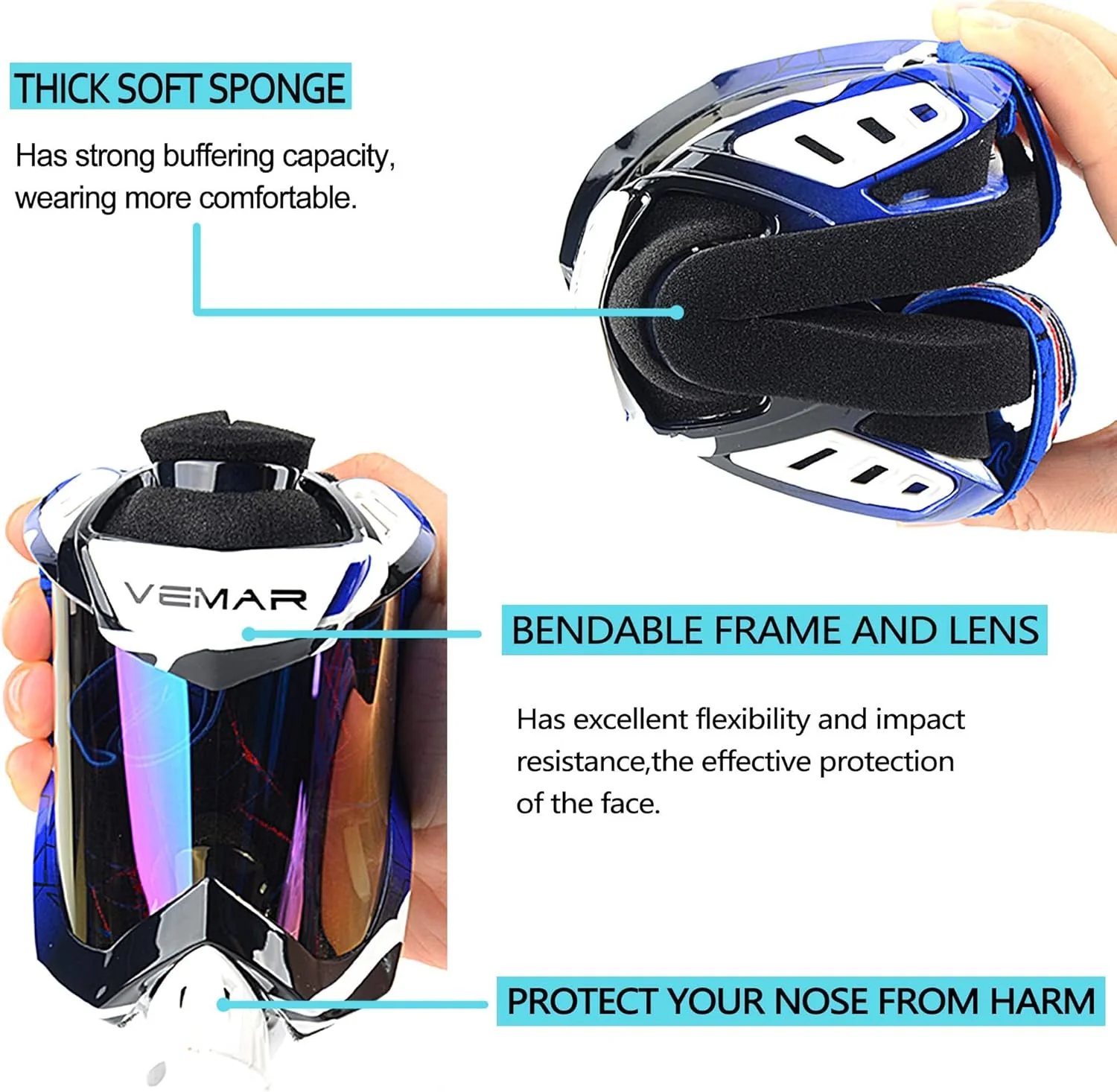 Ubelly Blue Polarized Motorcycle Goggles for Dirt Bike Racing Eyewear NEW - Image 4