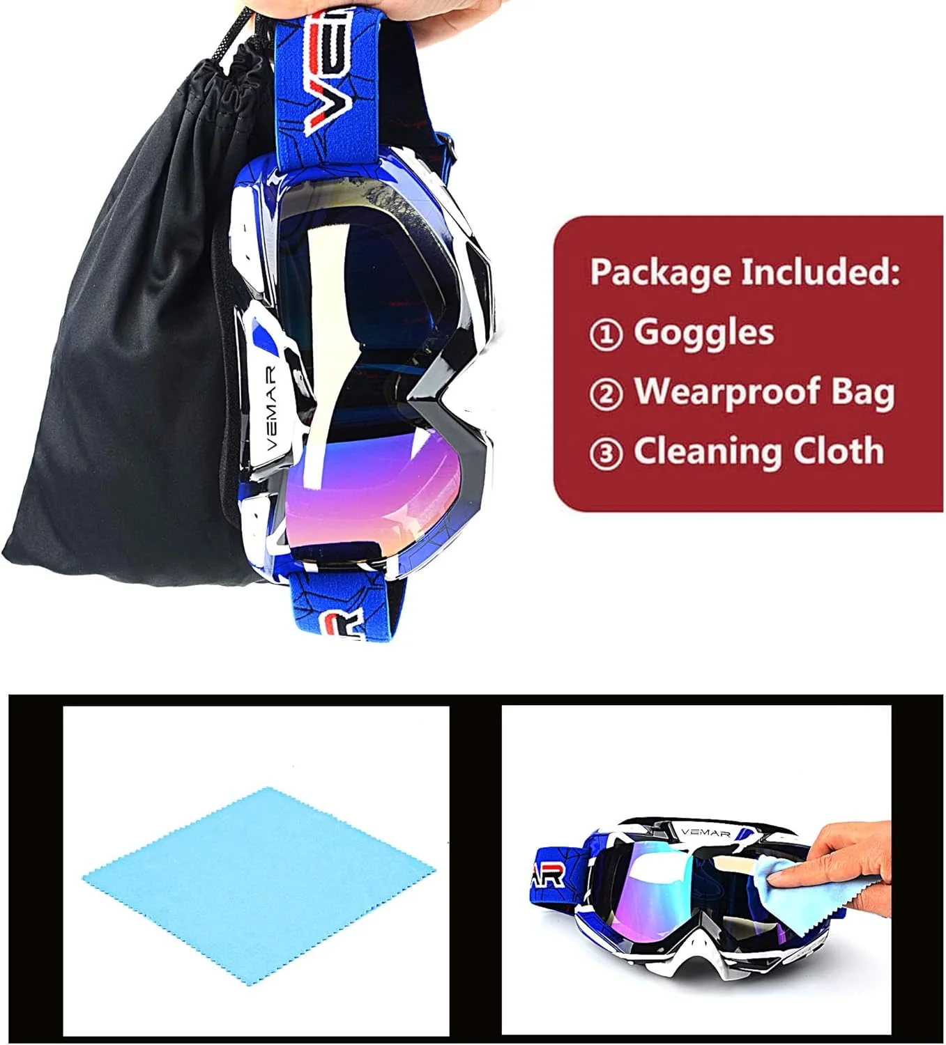 Ubelly Blue Polarized Motorcycle Goggles for Dirt Bike Racing Eyewear NEW - Image 6
