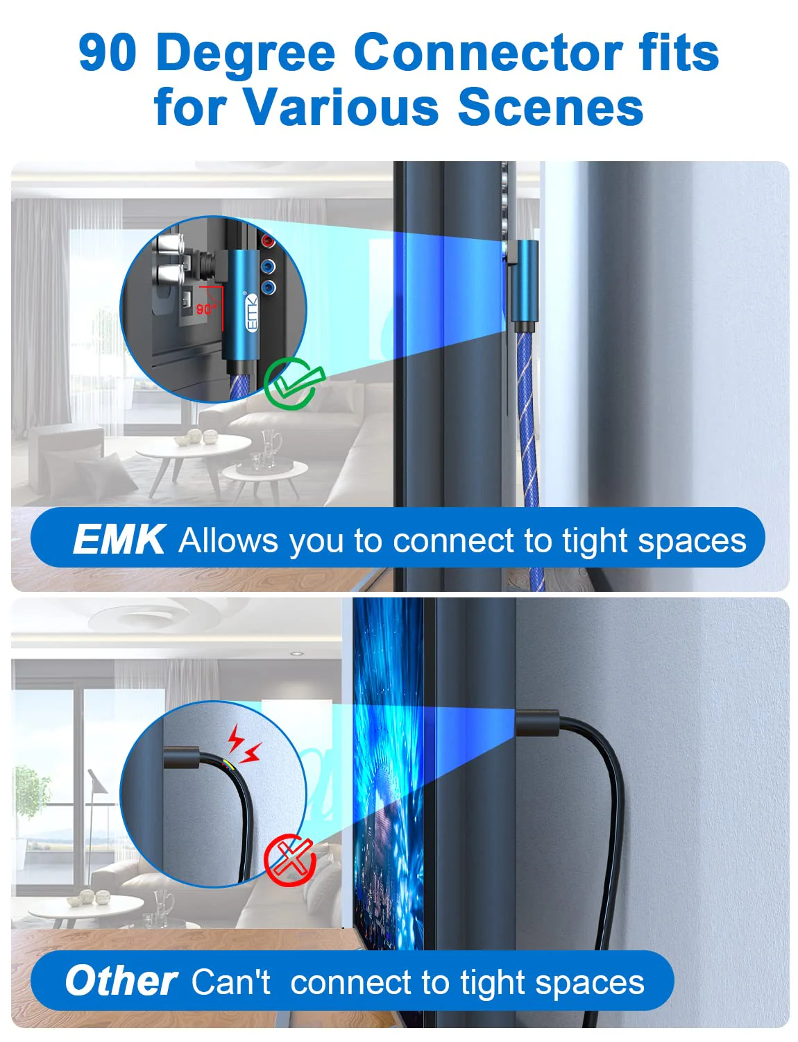 EMK Blue 90 Degree Toslink Optical Audio Cable for S/PDIF Digital Surround NEW - Image 4