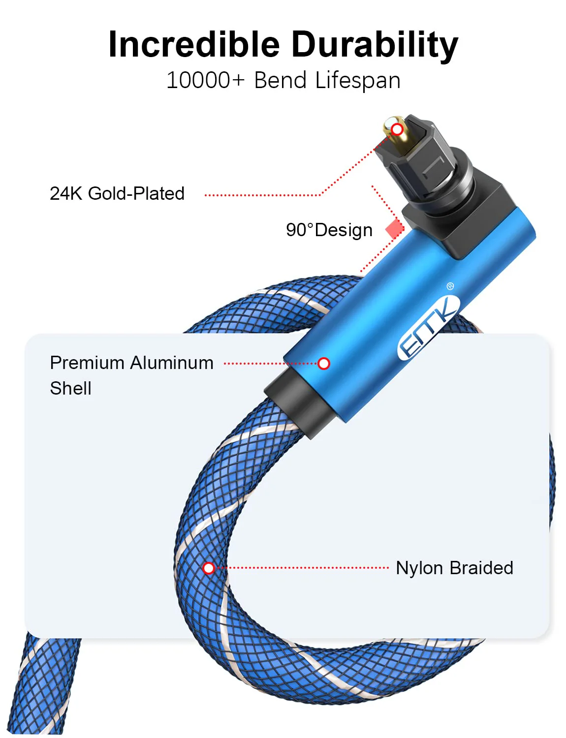EMK Blue 90 Degree Toslink Optical Audio Cable for S/PDIF Digital Surround NEW - Image 5